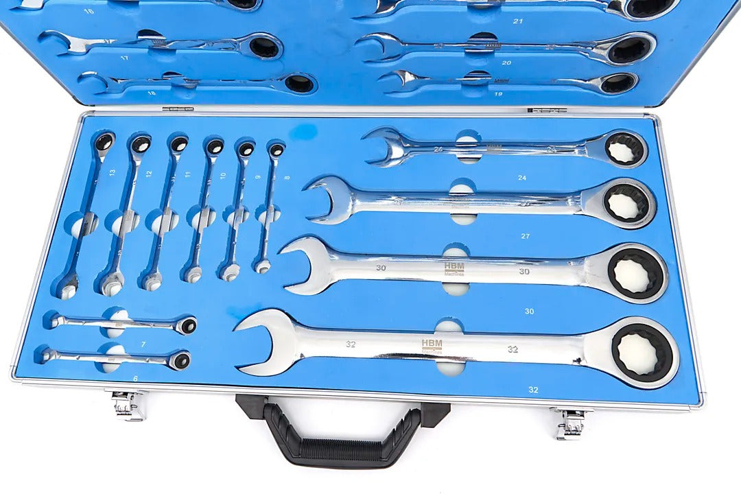 Set di chiavi a cricchetto combinate, con anello da 6–32 mm, 22 pezzi, Hbm