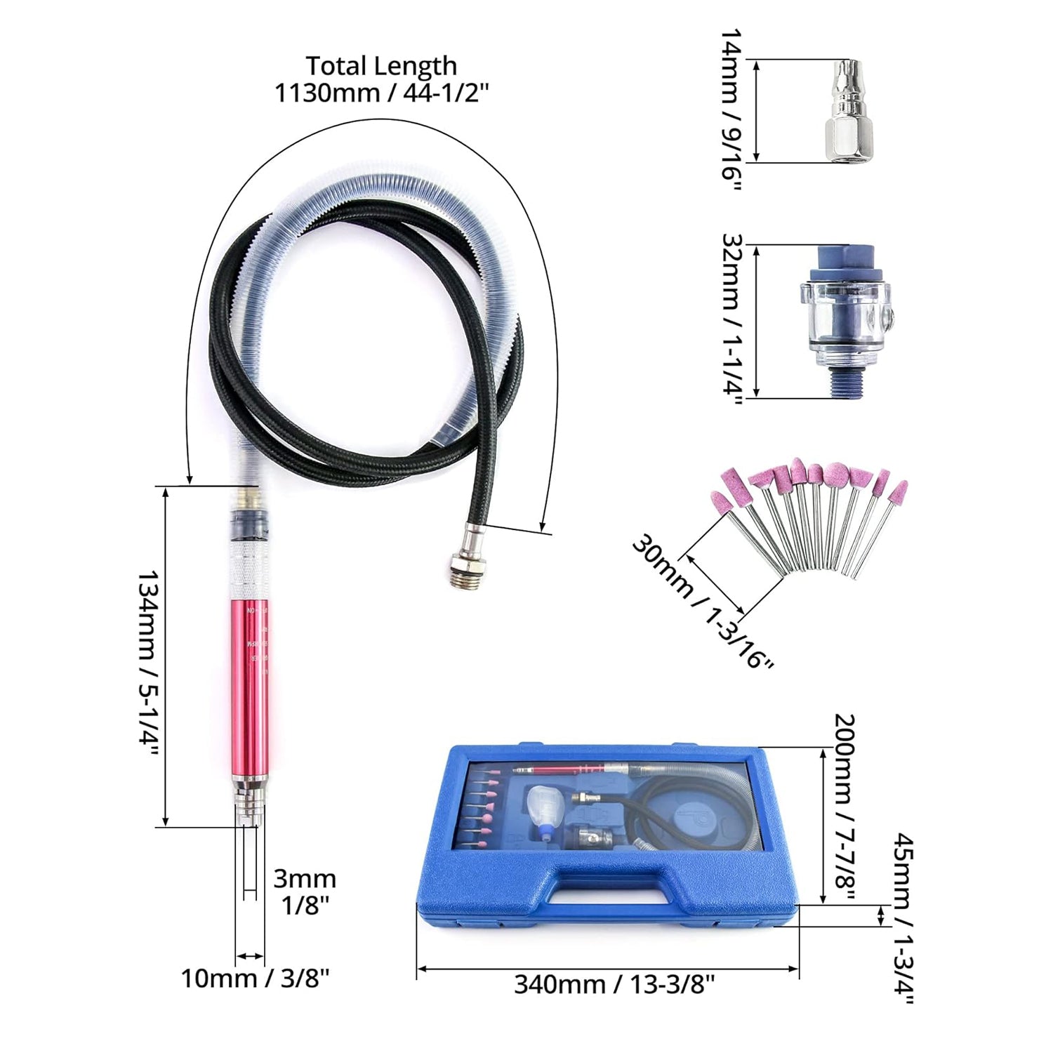Micro smerigliatrice pneumatica smerigliatrice penna a spinta, 58.000 rpm, kit smerigliatrice pneumatica ad alta velocità, penna per smerigliatura pneumatica, strumento per lucidatura e incisione portatile, Gebo Tools