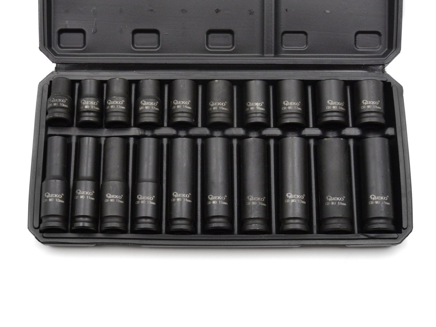 Set bussole a impatto, bussole a impulsi profondo da 1/2" prese metriche 10-19 mm, 20 pezzi, in acciaio Cr-Mo