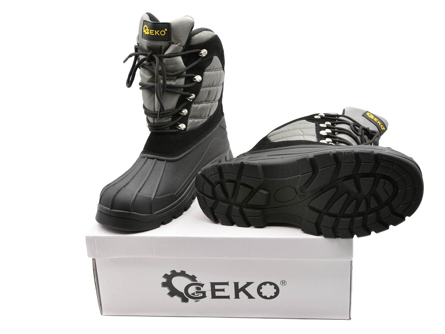 Stivali da neve per uomo stivali invernali suole impermeabili scarpe calde stringati per giardino, fattoria e outdoor, black, 43 Geko