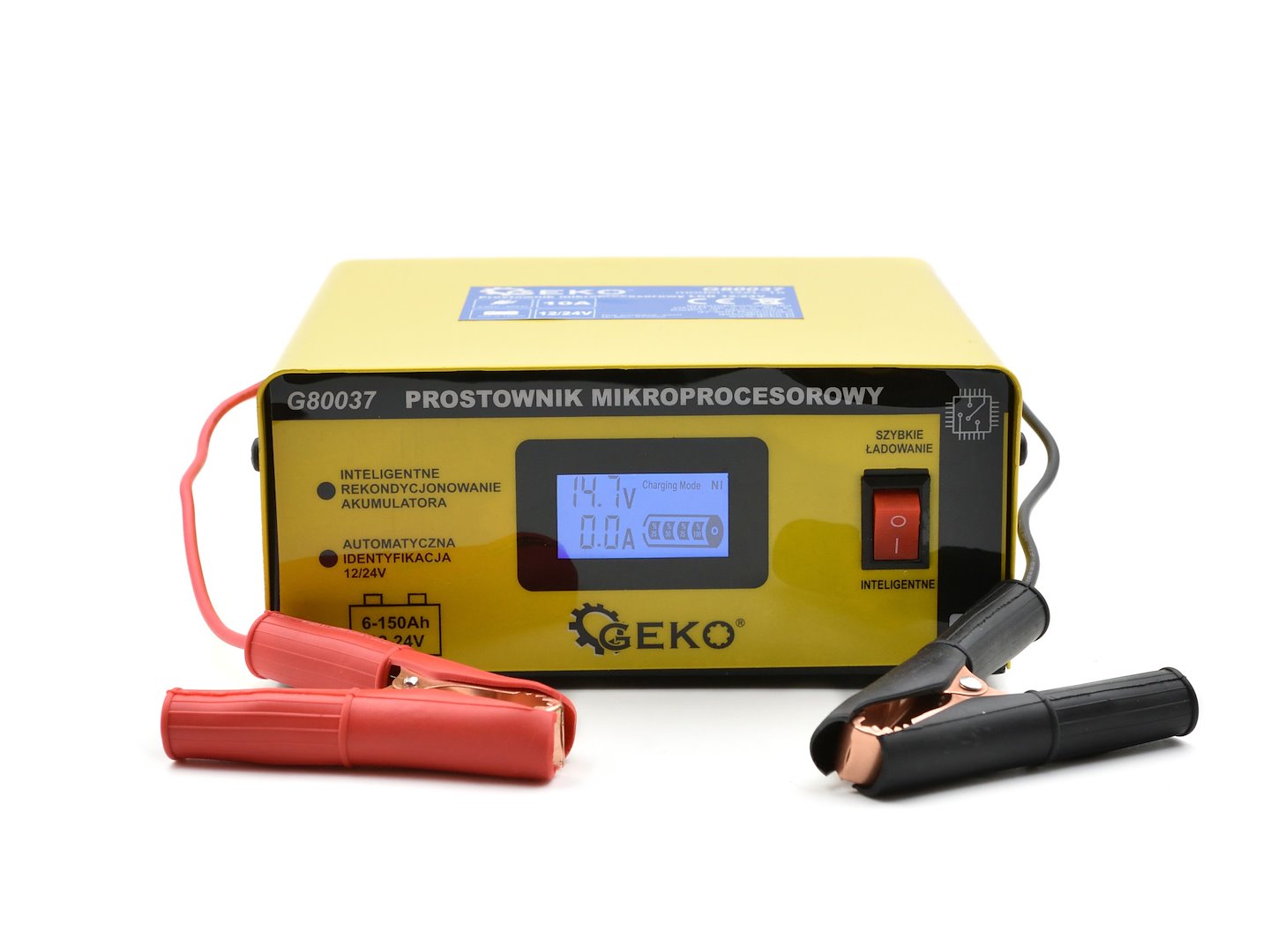 Caricabatterie auto a microprocessore LCD 12/24V 10A, avviatore per batterie auto 6-150Ah Geko