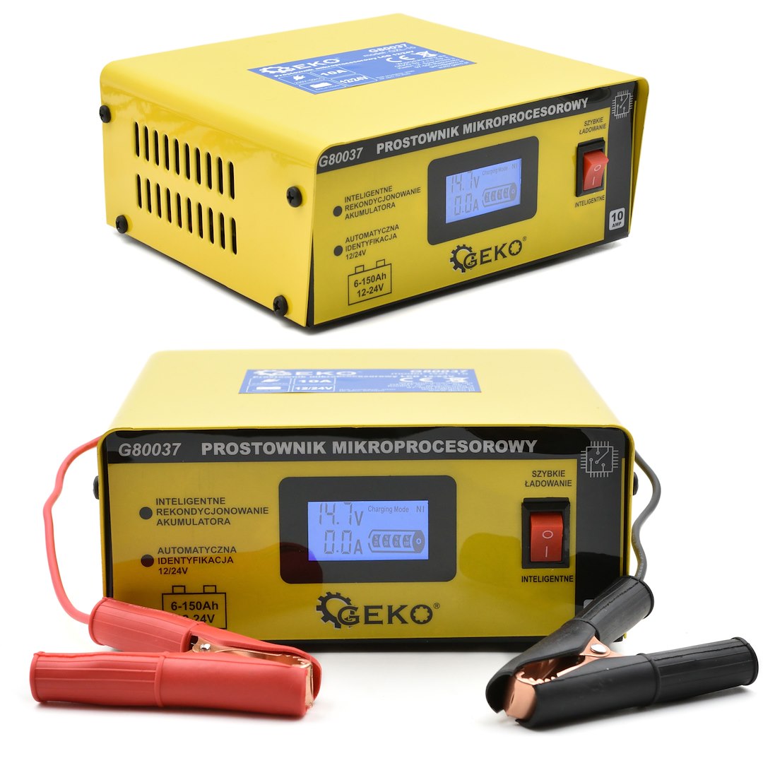 Caricabatterie auto a microprocessore LCD 12/24V 10A, avviatore per batterie auto 6-150Ah Geko