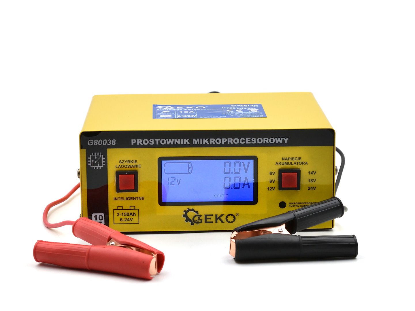 Caricabatterie auto a microprocessore LCD 16/12/24V 10A, avviatore per batterie auto 6-150Ah Geko