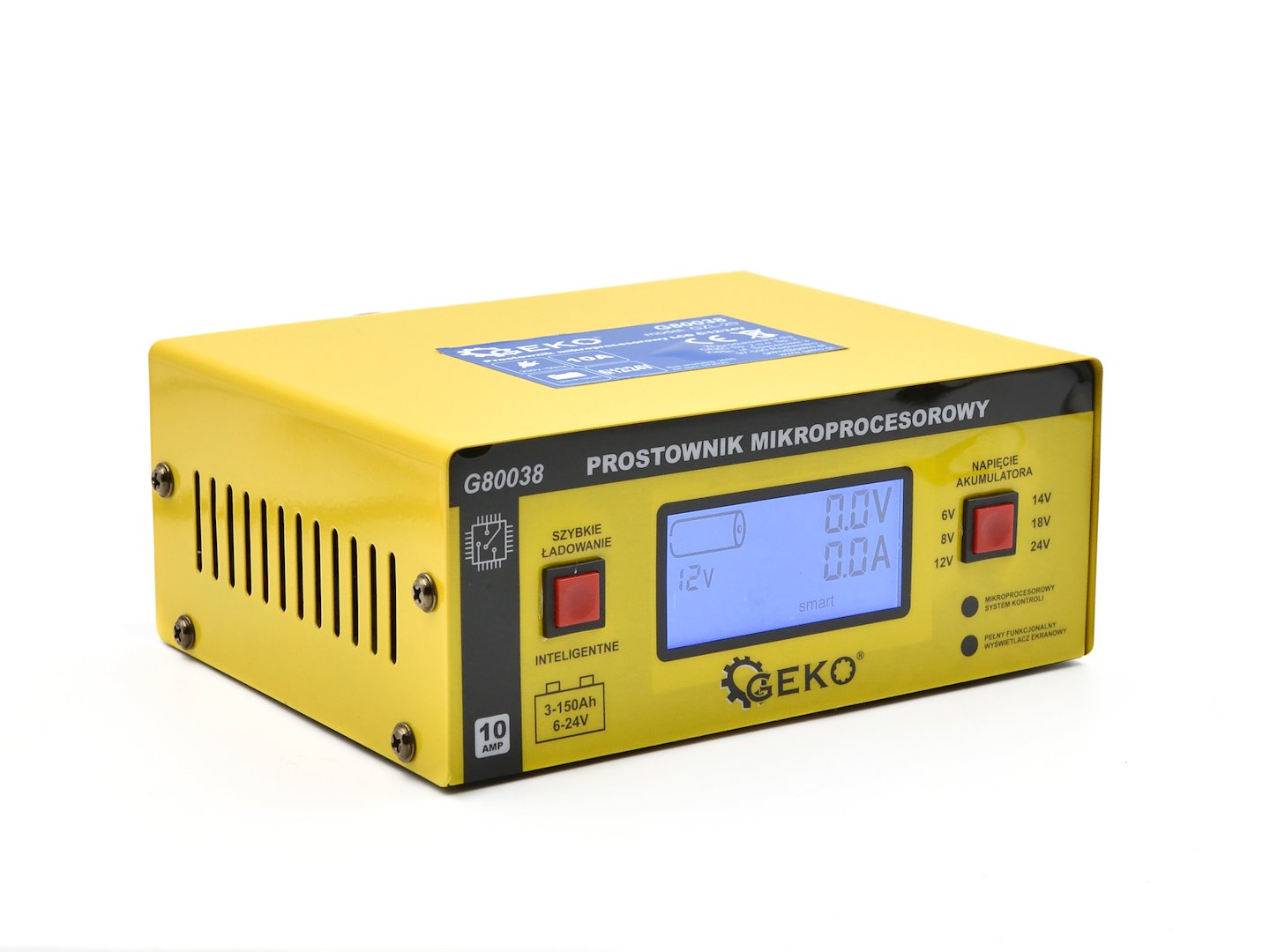 Caricabatterie auto a microprocessore LCD 16/12/24V 10A, avviatore per batterie auto 6-150Ah Geko