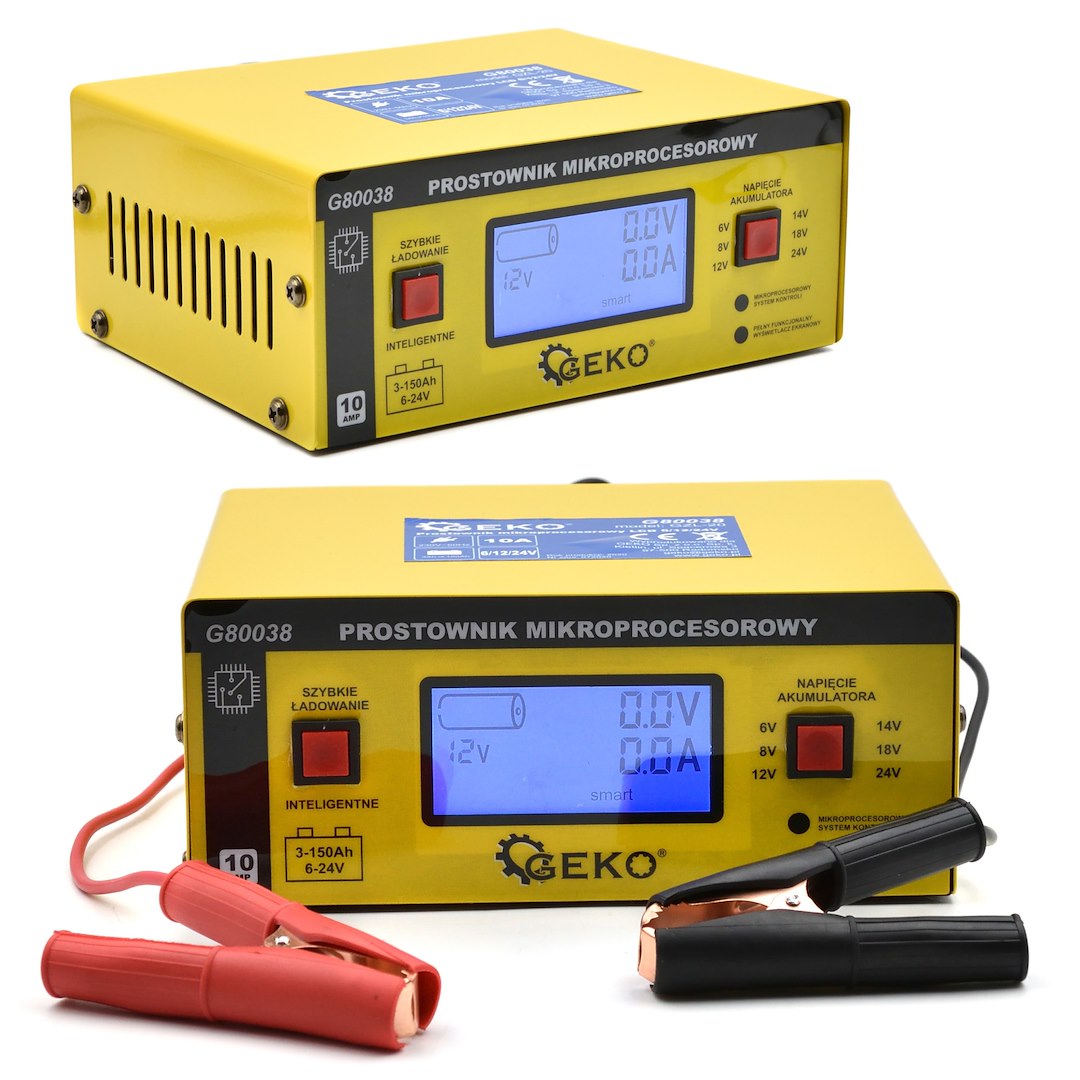 Caricabatterie auto a microprocessore LCD 16/12/24V 10A, avviatore per batterie auto 6-150Ah Geko