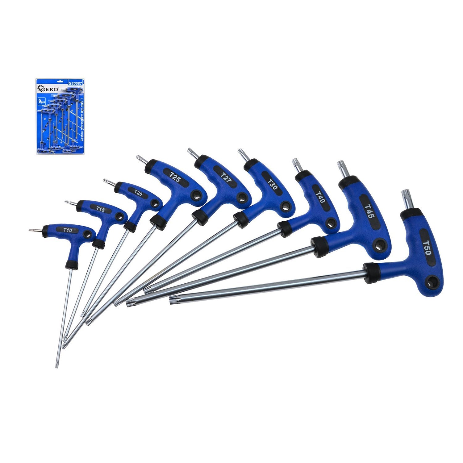 Set di chiavi Torx con manico-impugnatura a T, T10-T50, design a due punte per viti Torx, set da 9 pezzi per fai da te, strumento di riparazione bici auto