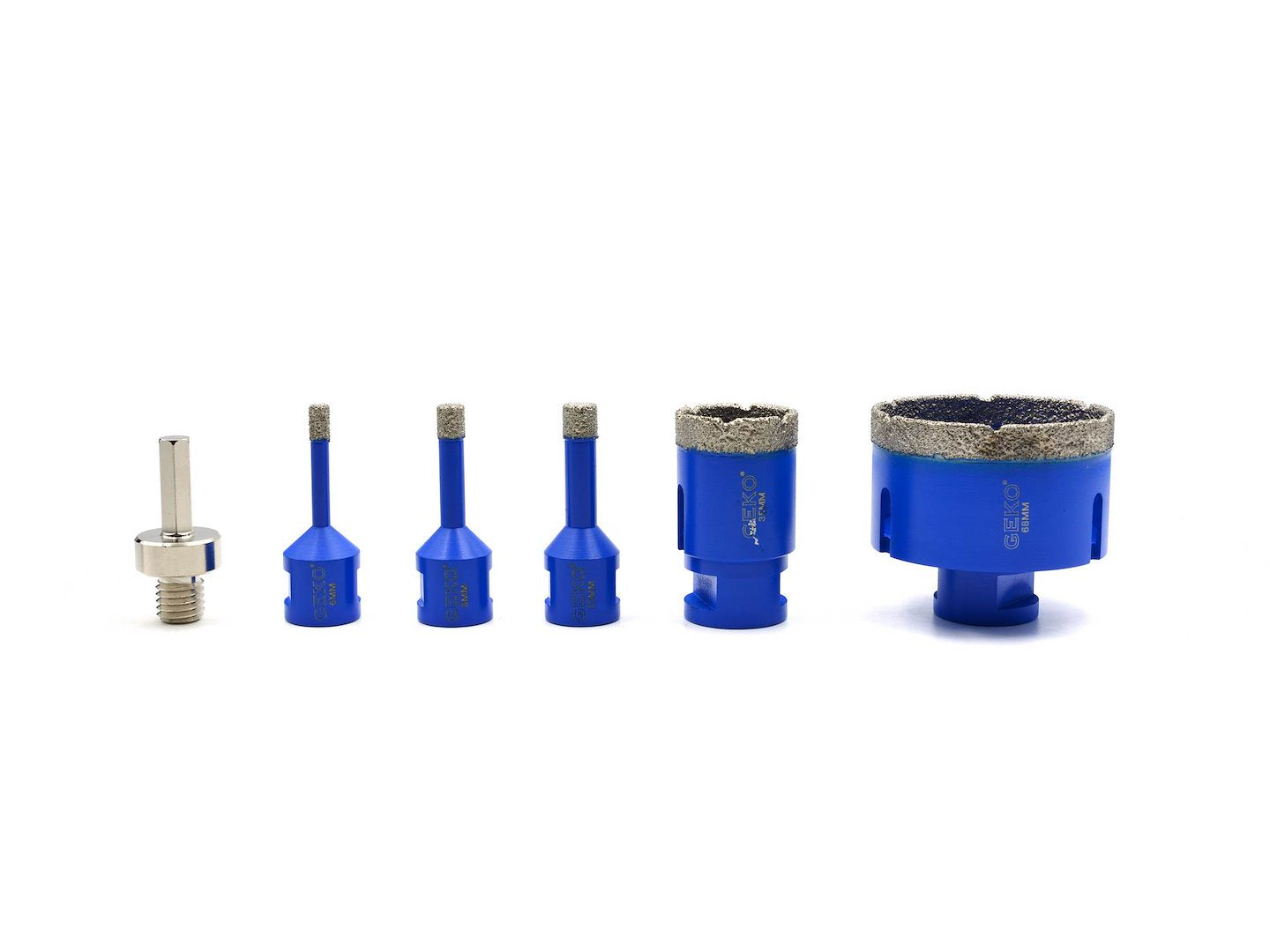 Set di 6 punte diamantate - punte per smusso, seghe a tazza per porcellana piastrella ceramica granito marmo muratura, con gambo, 6-68 mm Geko
