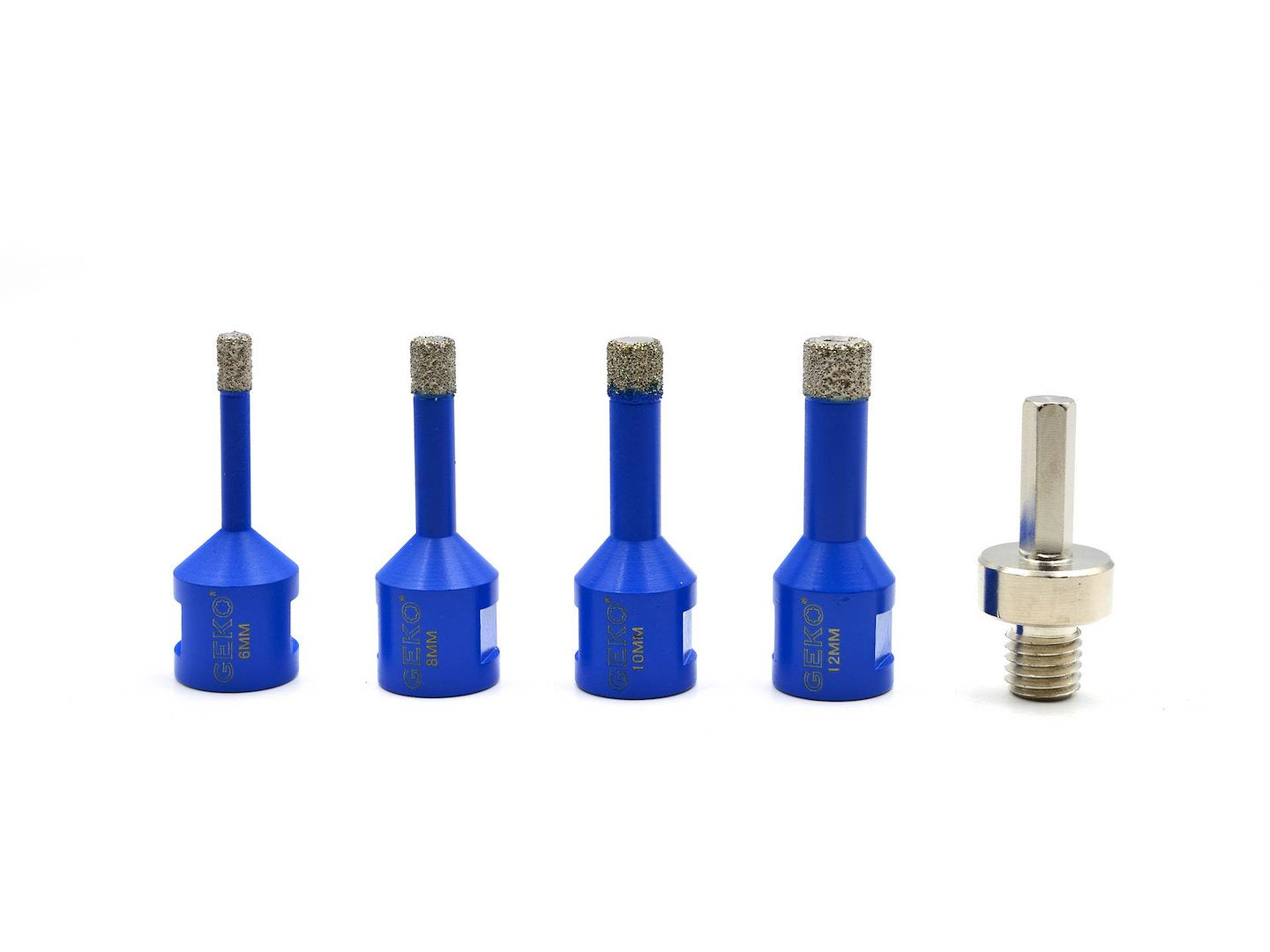 Set di 5 punte diamantate - punte per smusso, seghe a tazza per porcellana piastrella ceramica granito marmo muratura, con gambo, 6-12 mm - Geko