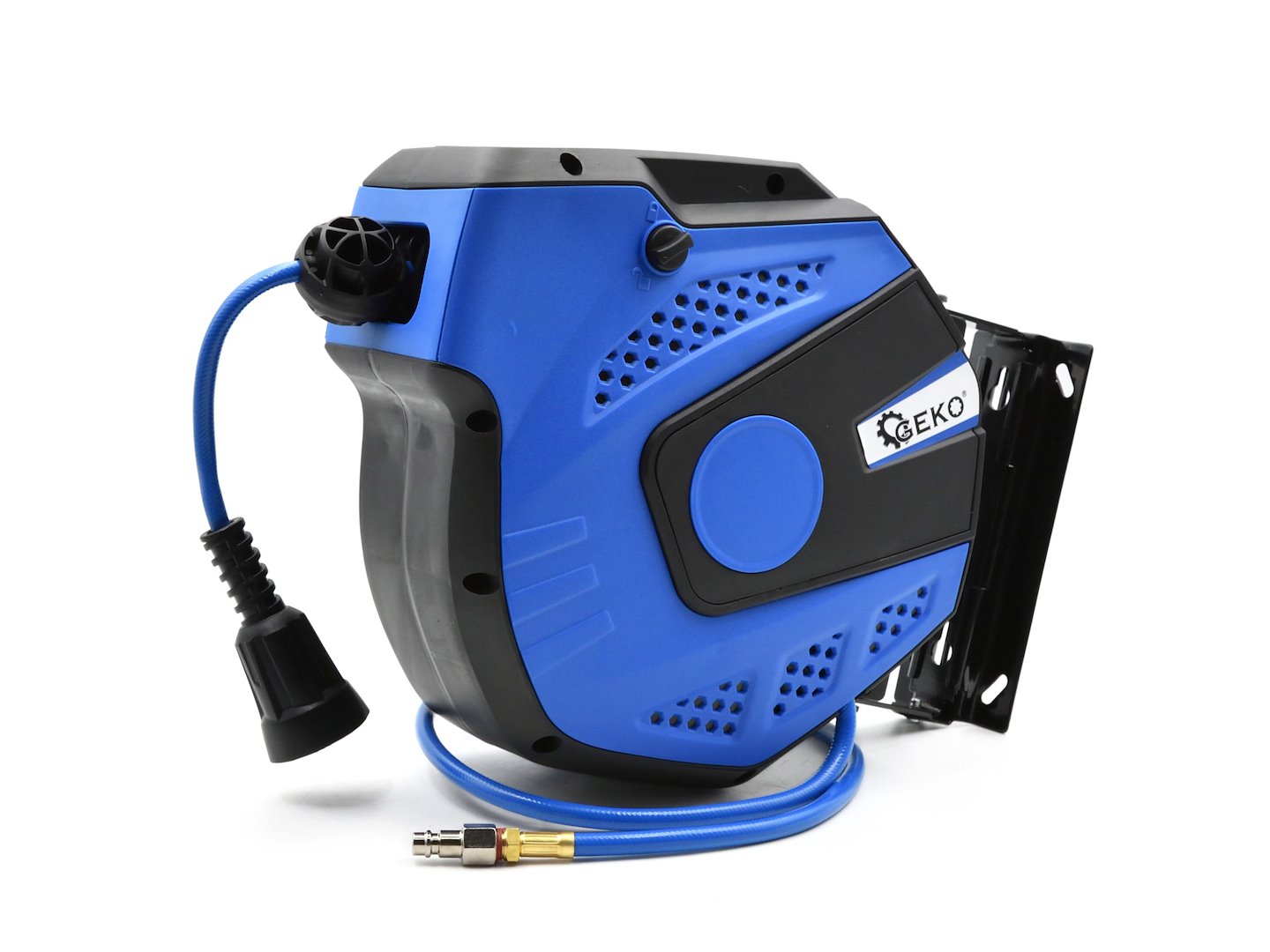Avvolgitubo aria compressa con tubo professionale 14 m, fissaggio a parete sistema blocco automatico riavvolgitore auto stop, accessorio compressore salvaspazio, Geko