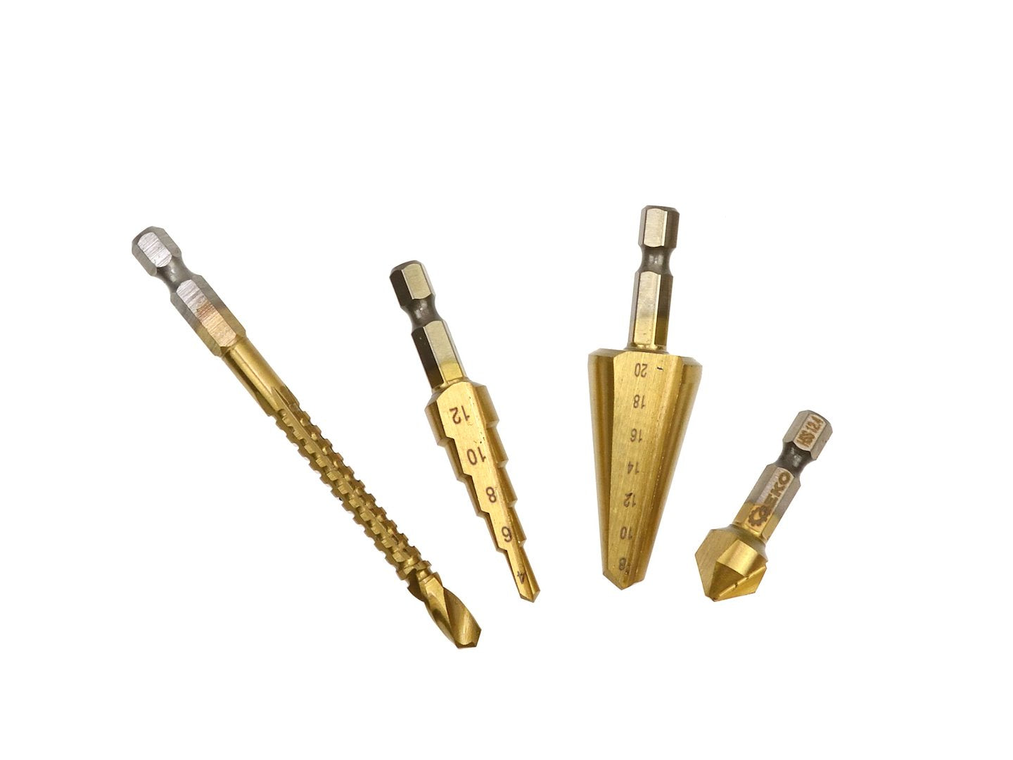 Set di punte trapano, HSS TiN, qualità professionale, con attacco HEX 4 pezzi Geko