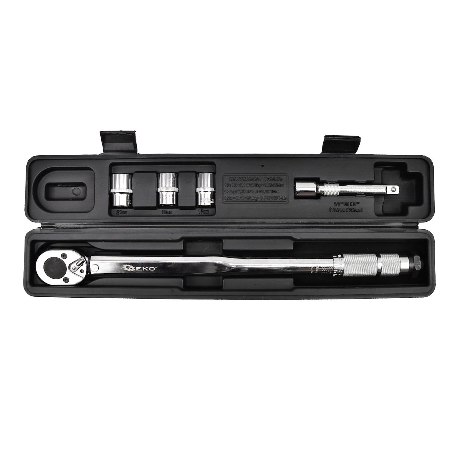 Set chiave dinamometrica 1/2", 5 pezzi, 28-210 Nm, con bussole a impatto e prolunga Geko
