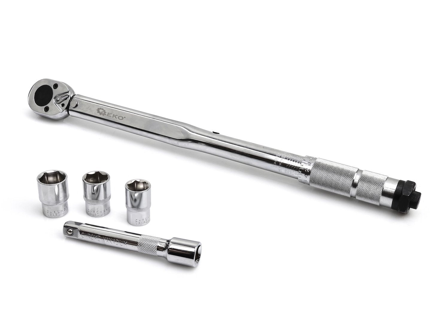 Set chiave dinamometrica 1/2", 5 pezzi, 28-210 Nm, con bussole a impatto e prolunga Geko