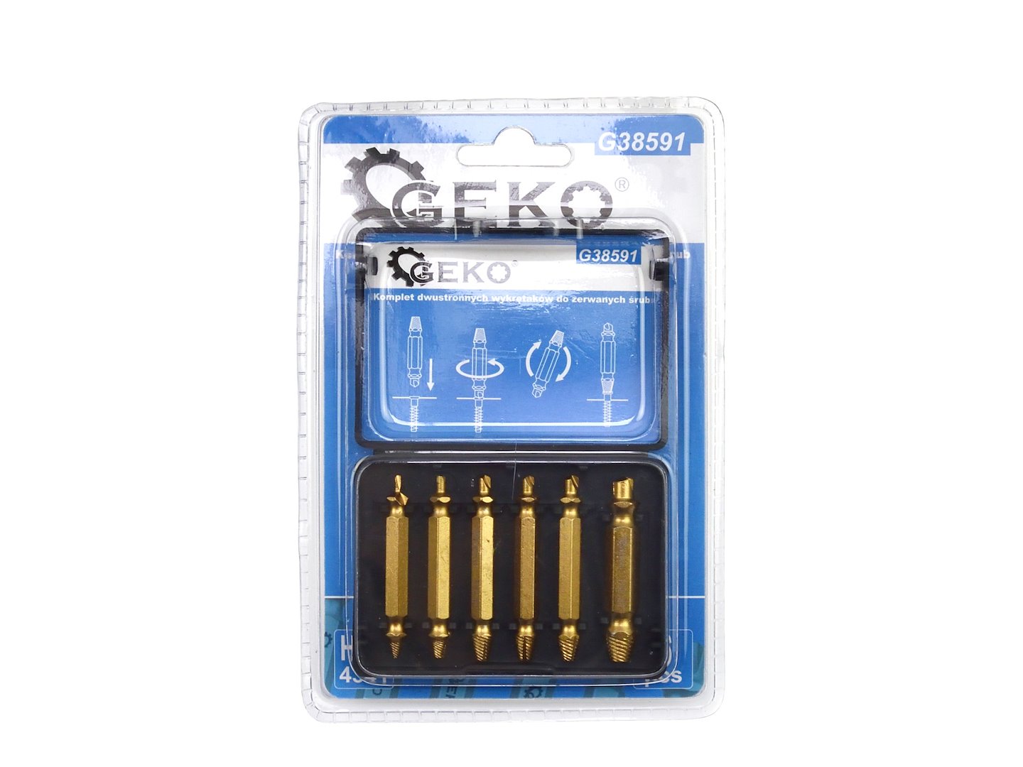Set di estrattori per viti, 6 pezzi, estrattore a sinistra con codolo esagonale, rivestito in HSS TiN, oro, Geko