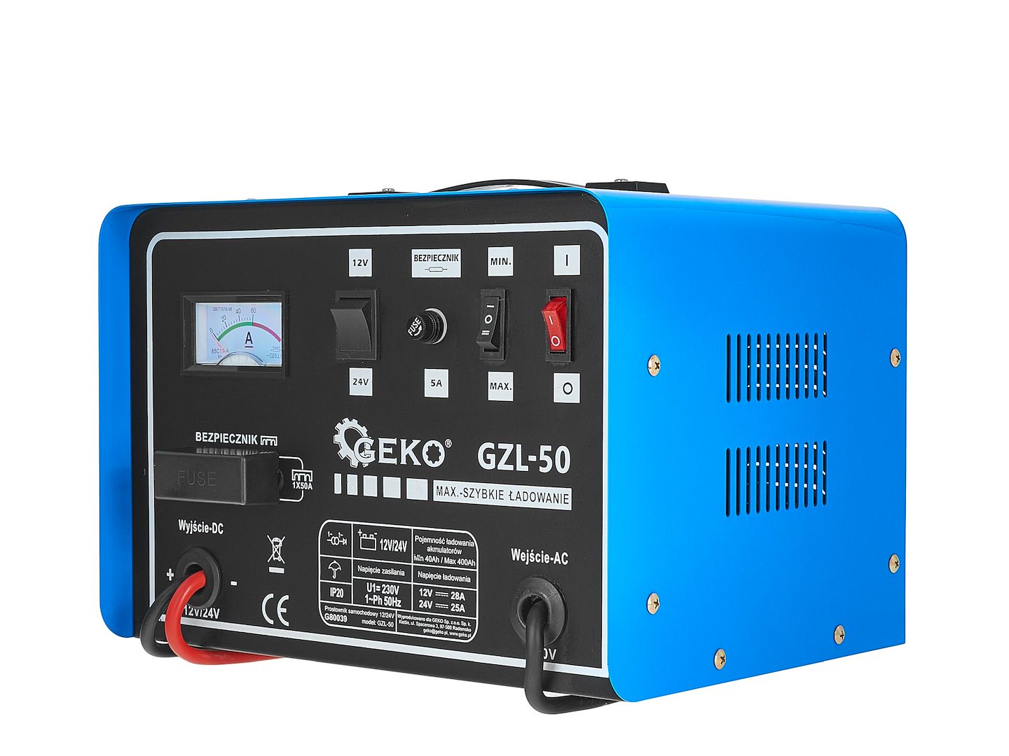 Caricabatterie auto 12/24V GZL-50 28/25A con ricarica rapida,avviatore per batterie auto 40-400Ah Geko