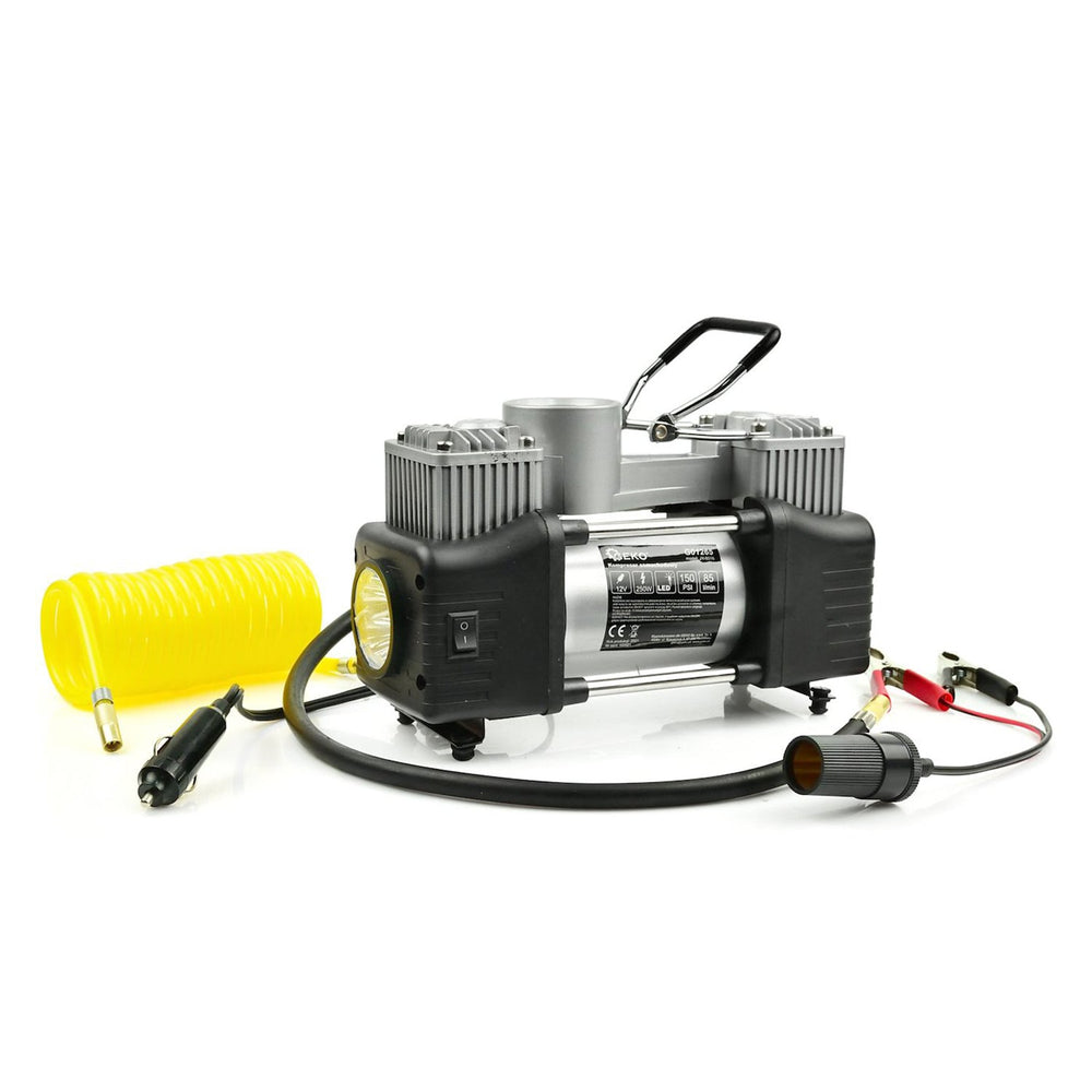Compressore d'aria da 12 V, gonfiatore per pneumatici, kit di gonfiaggio per gomme auto da 85 l/min con torcia, pompa d' per auto, biciclette, palloni, materassi ad, barche gonfiabili, Geko