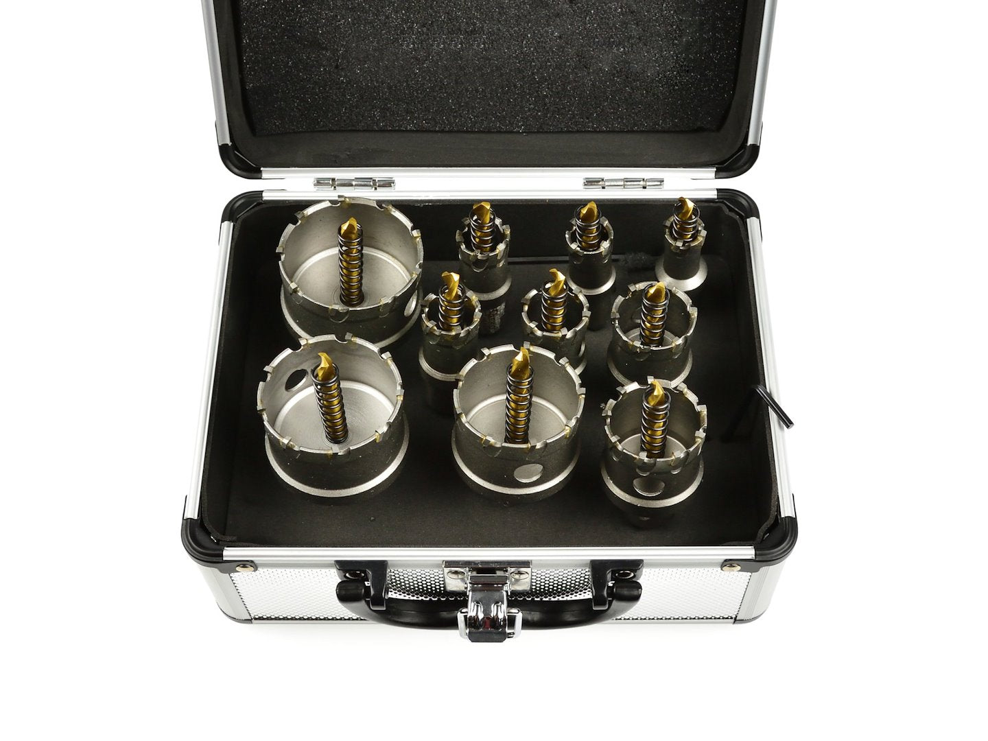Kit di 10 seghe a tazza TCT con punta in carburo di tungsteno, 16 - 53 mm, punte per trapano con punta pilota placcata in titanio, per metallo, acciaio, ferro, legno, plastica, ghisa, metalli non ferrosi, Geko