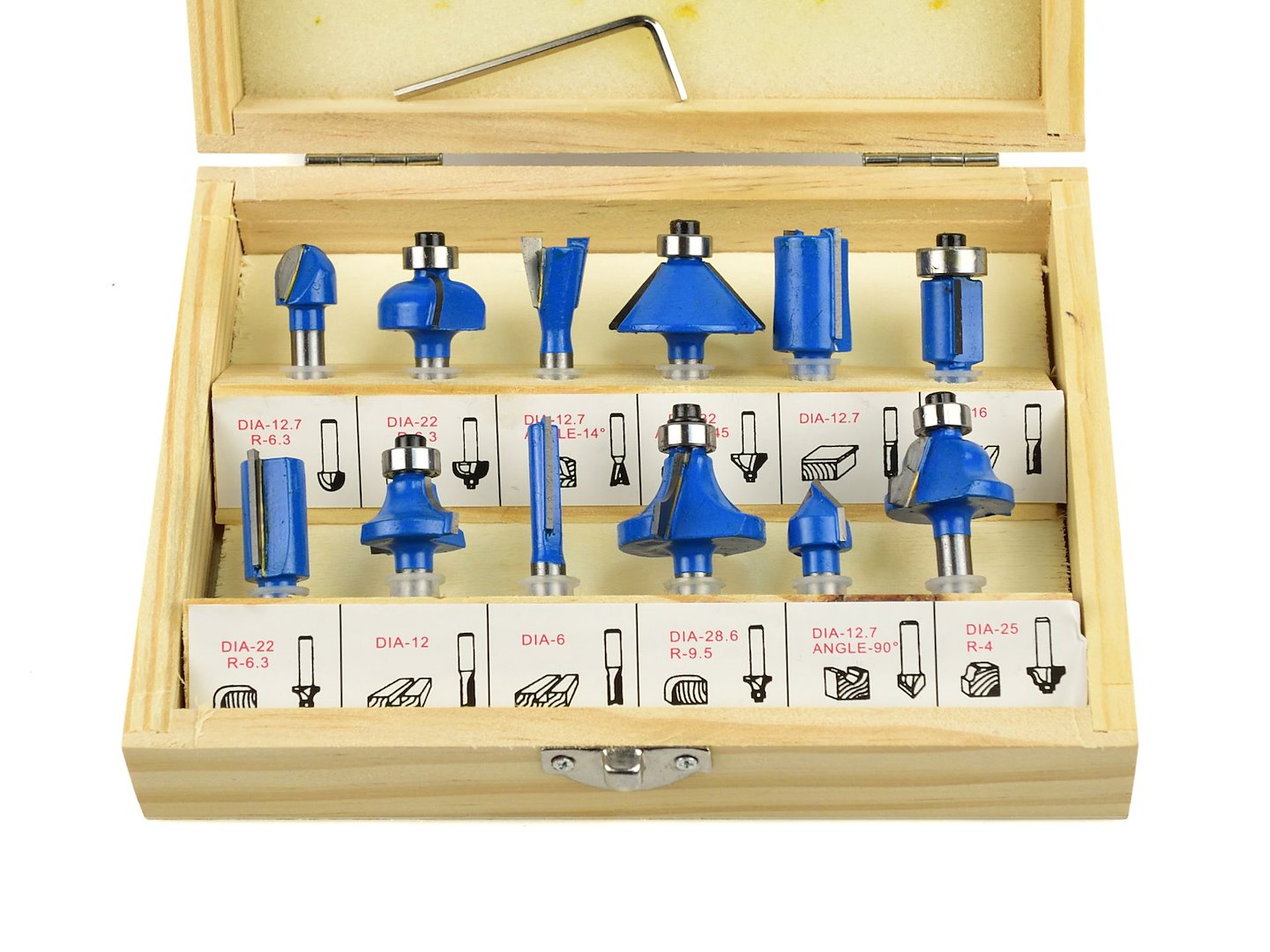 Set di 12 frese per legno, set di punte per router, diametro 6 mm HSS, Geko