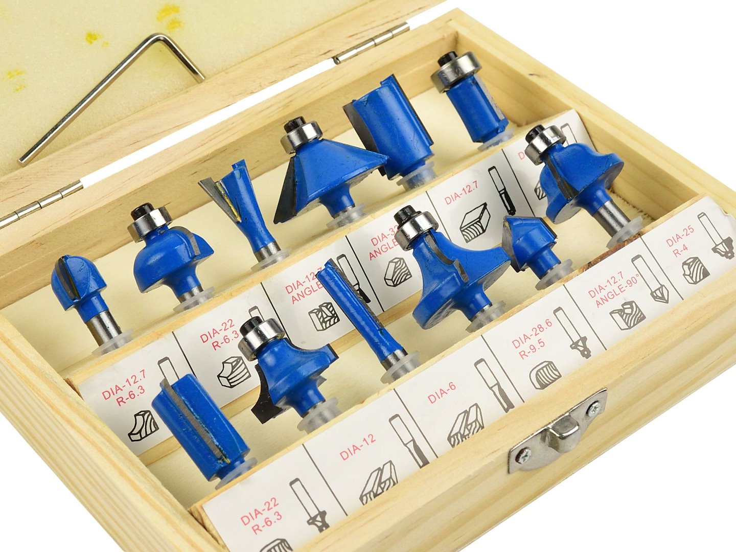 Set di 12 frese per legno, set di punte per router, diametro 6 mm HSS, Geko