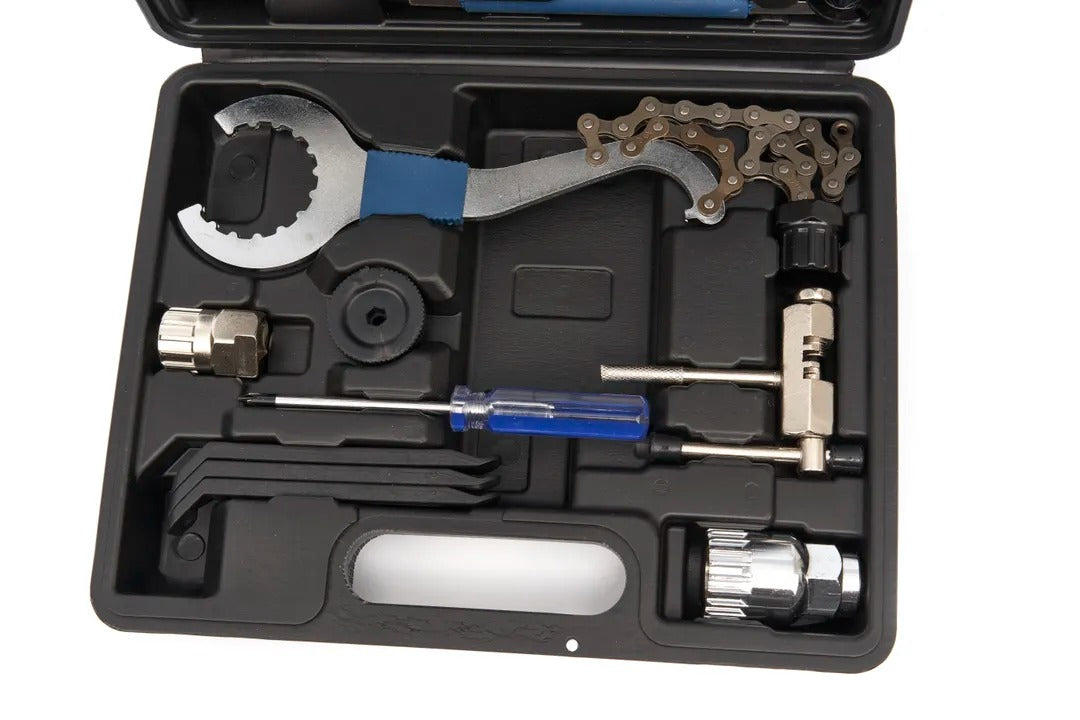 Kit di riparazione per biciclette 18 pezzi, set di utensili a mano valigetta multifunzionale strumento per bicicletta, attrezzi di riparazione della bicicletta, Hbm