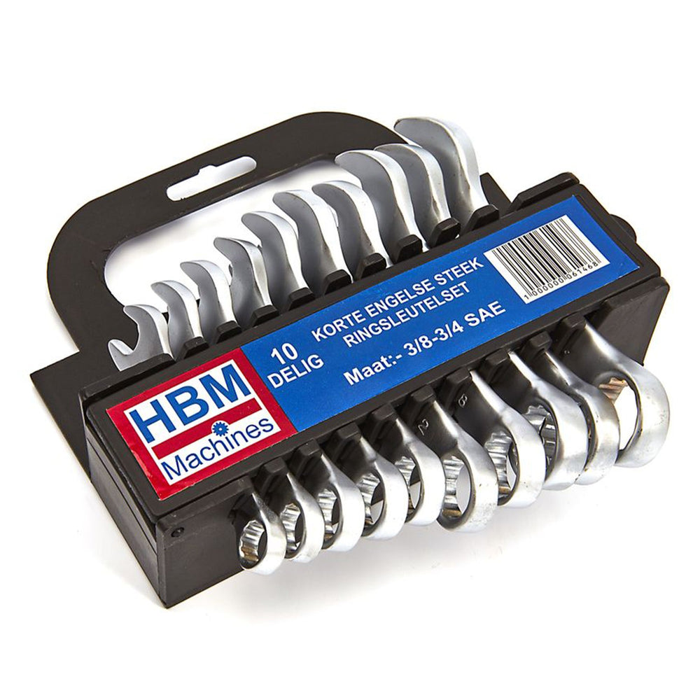 Set-kit 10 chiavi combinate corte in pollici, da 3/8" a 3/4" Hbm Machines