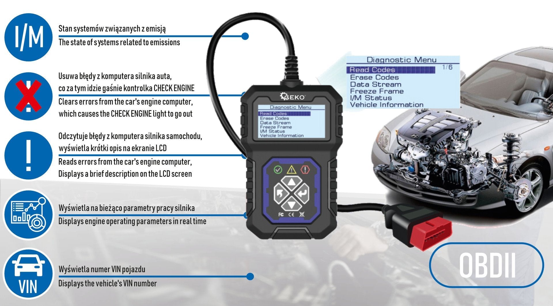 Tester diagnostico per auto con display LCD , lettore errore motore auto con funzioni OBD2,scanner diagnostico auto Check Engine