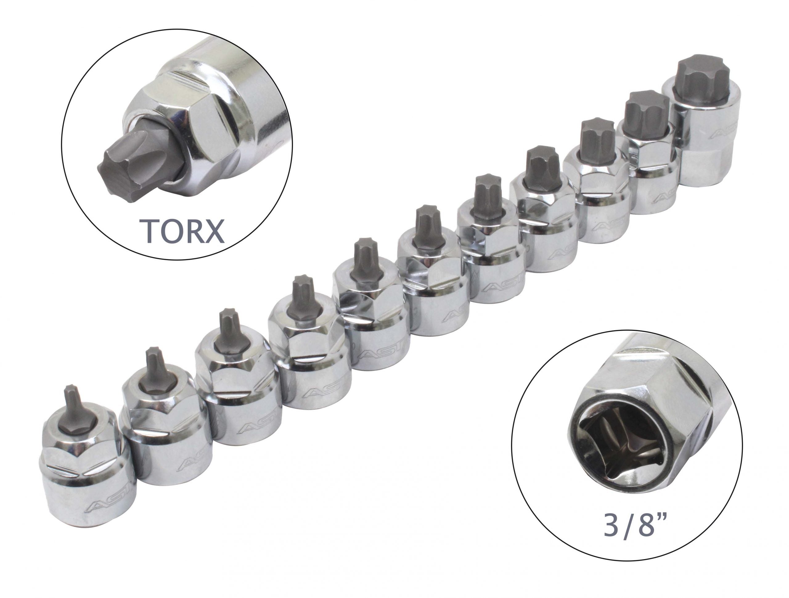 Set di 11 chiavi a bussola Torx T10-T60, inserti per chiave a bussole con punta, 3/8" pollice