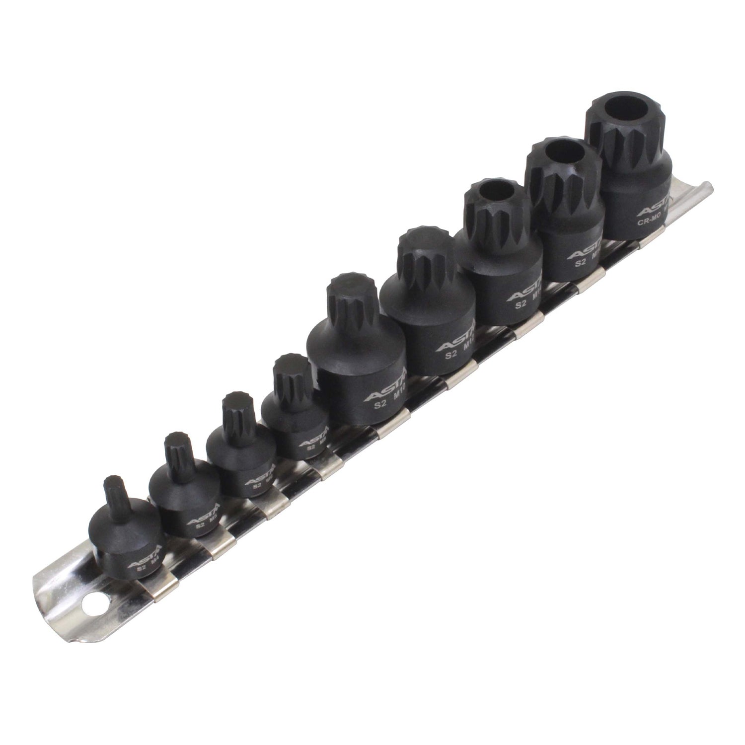Set chiavi a bussola XZN Torx M4 - M18, filettatura multidente, acciaio S2, 9 pezzi, 1/4" 3/8"
