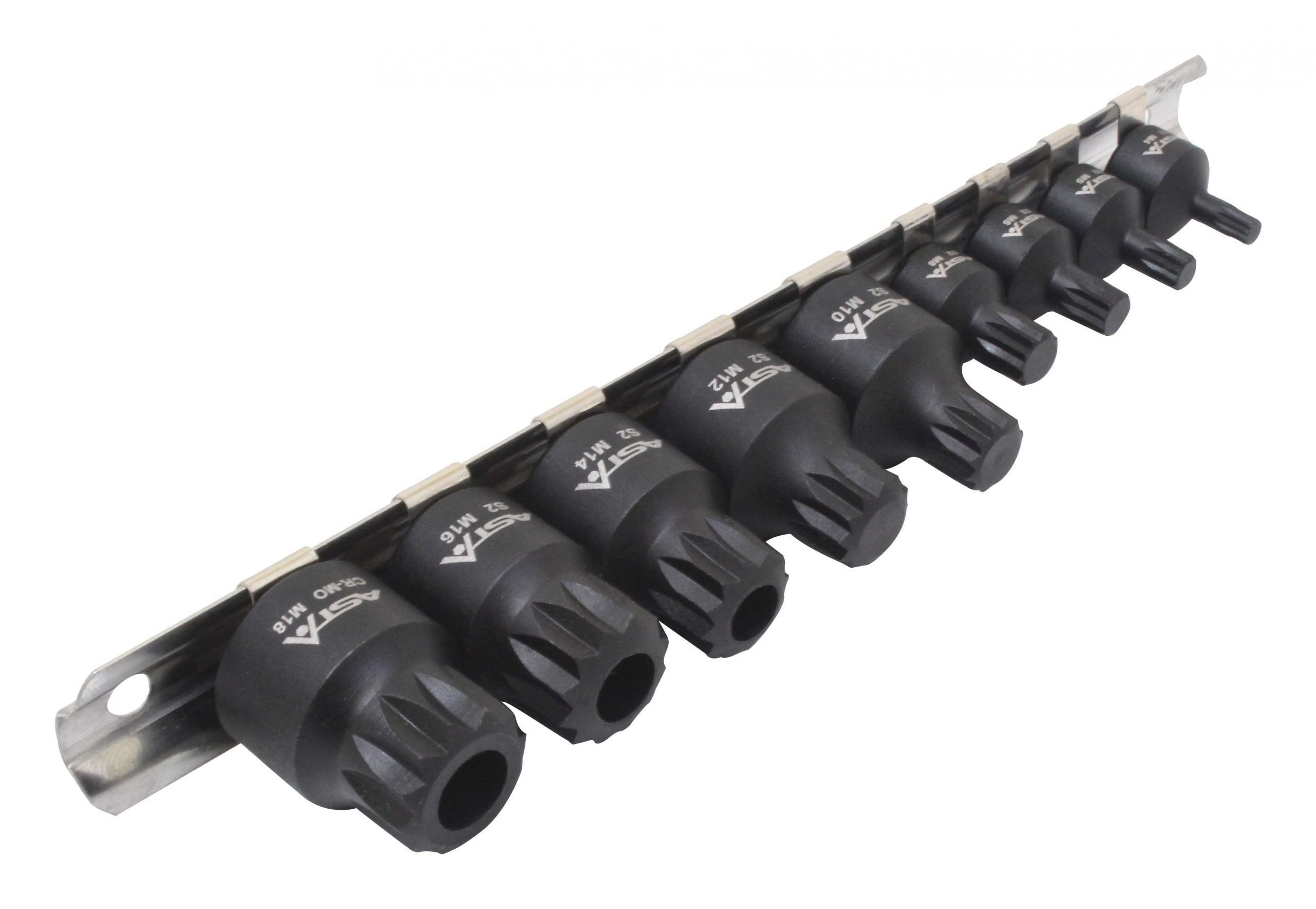 Set chiavi a bussola XZN Torx M4 - M18, filettatura multidente, acciaio S2, 9 pezzi, 1/4" 3/8"