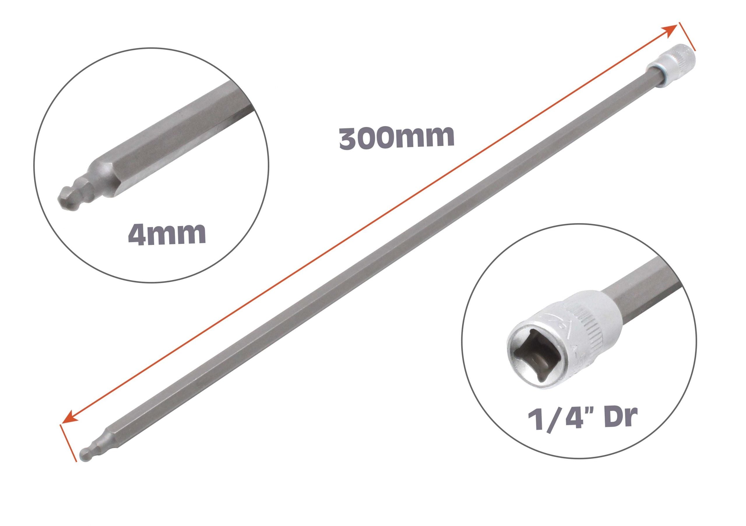 Inserto extra lungo 300 mm esagonale con sfera 4 mm 1/4 per montaggio/smontaggio sensore PMS VW Audi motori diesel 2.0