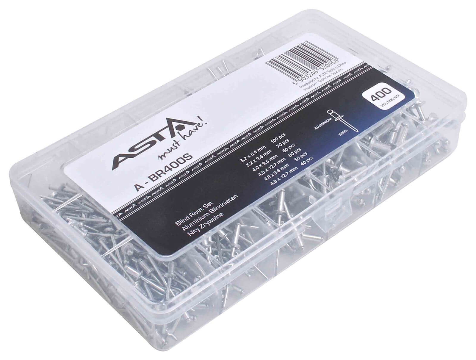 Rivetti in alluminio assortimento 3,2 4 4,8, rivetti pop, 400 pezzi