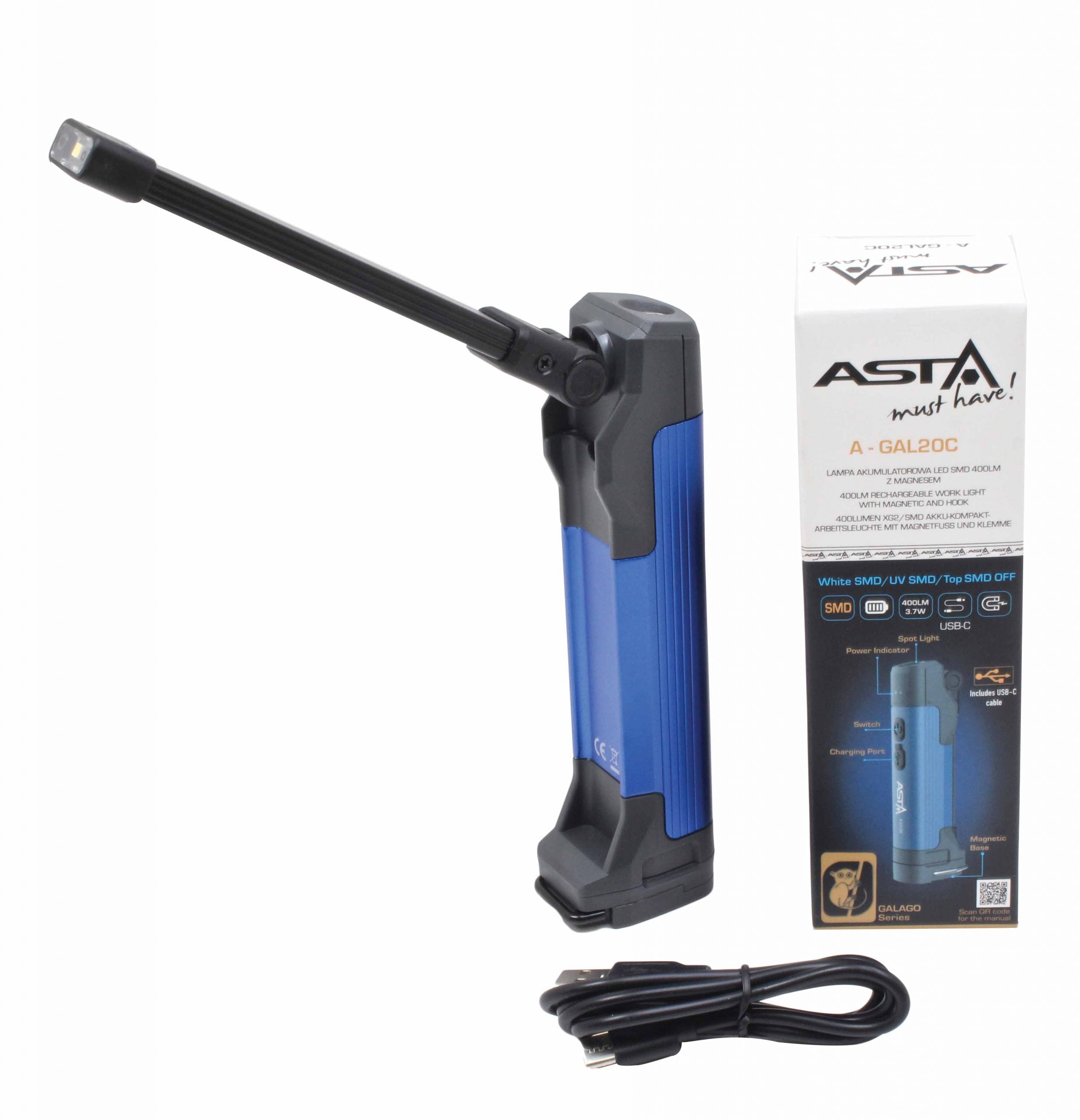 Luce LED COB, magnetica ricaricabile, luce LED lampada per officina, casa, 400 lumen Asta