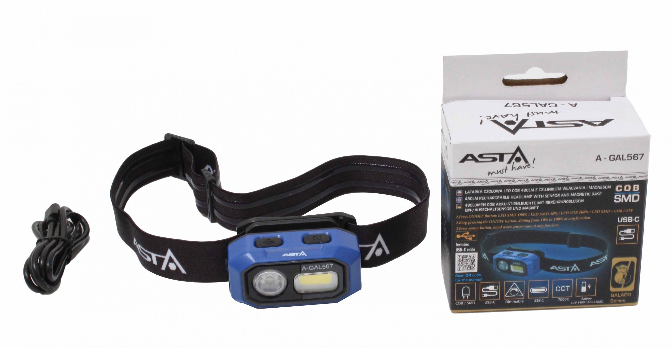 Torcia lampada frontale con batteria a LED COB ,480 lumen