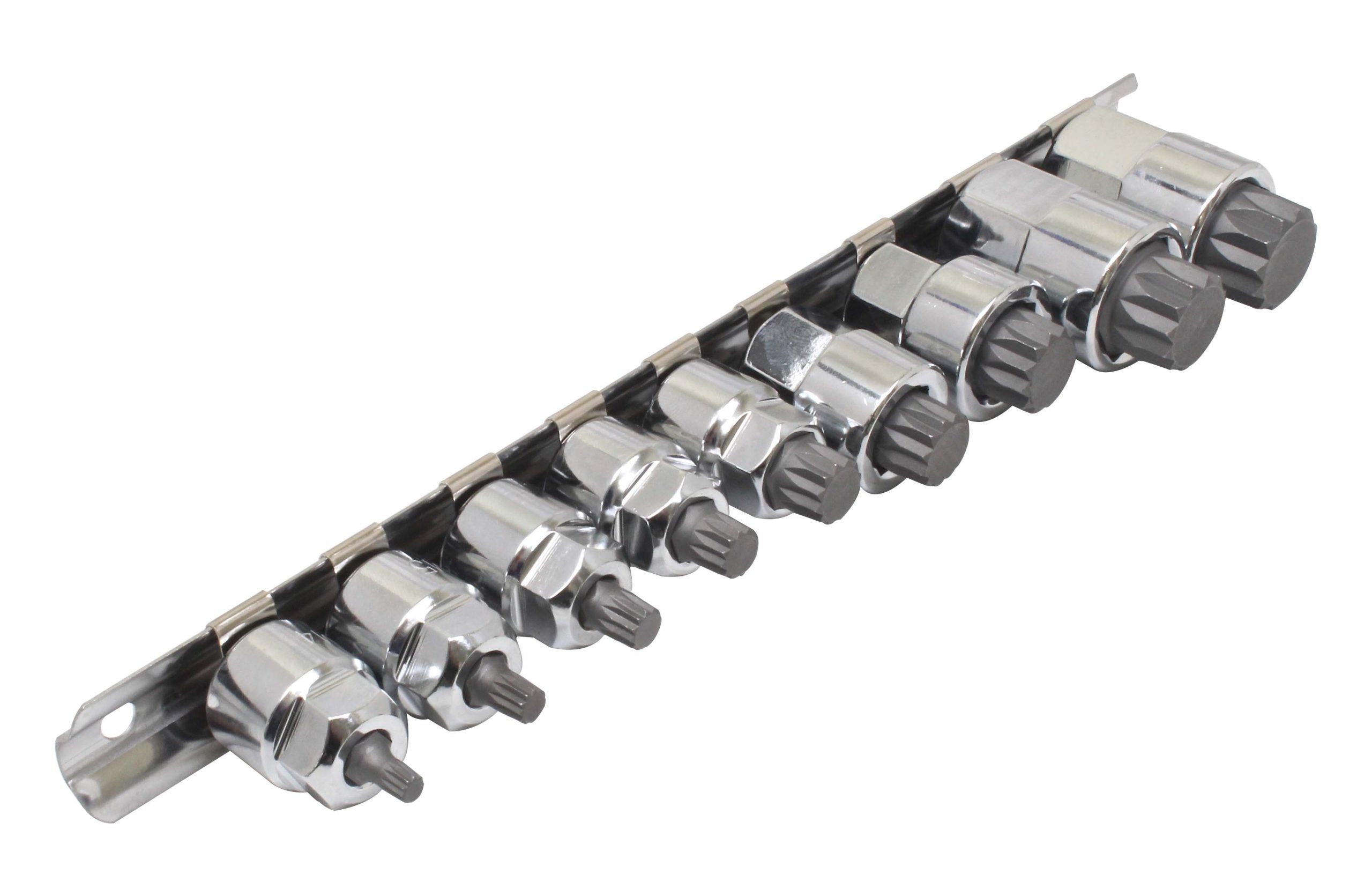 Set chiavi a bussola XZN Torx M4 - M18, filettatura multidente, 9 pezzi, 1/2" 3/8"