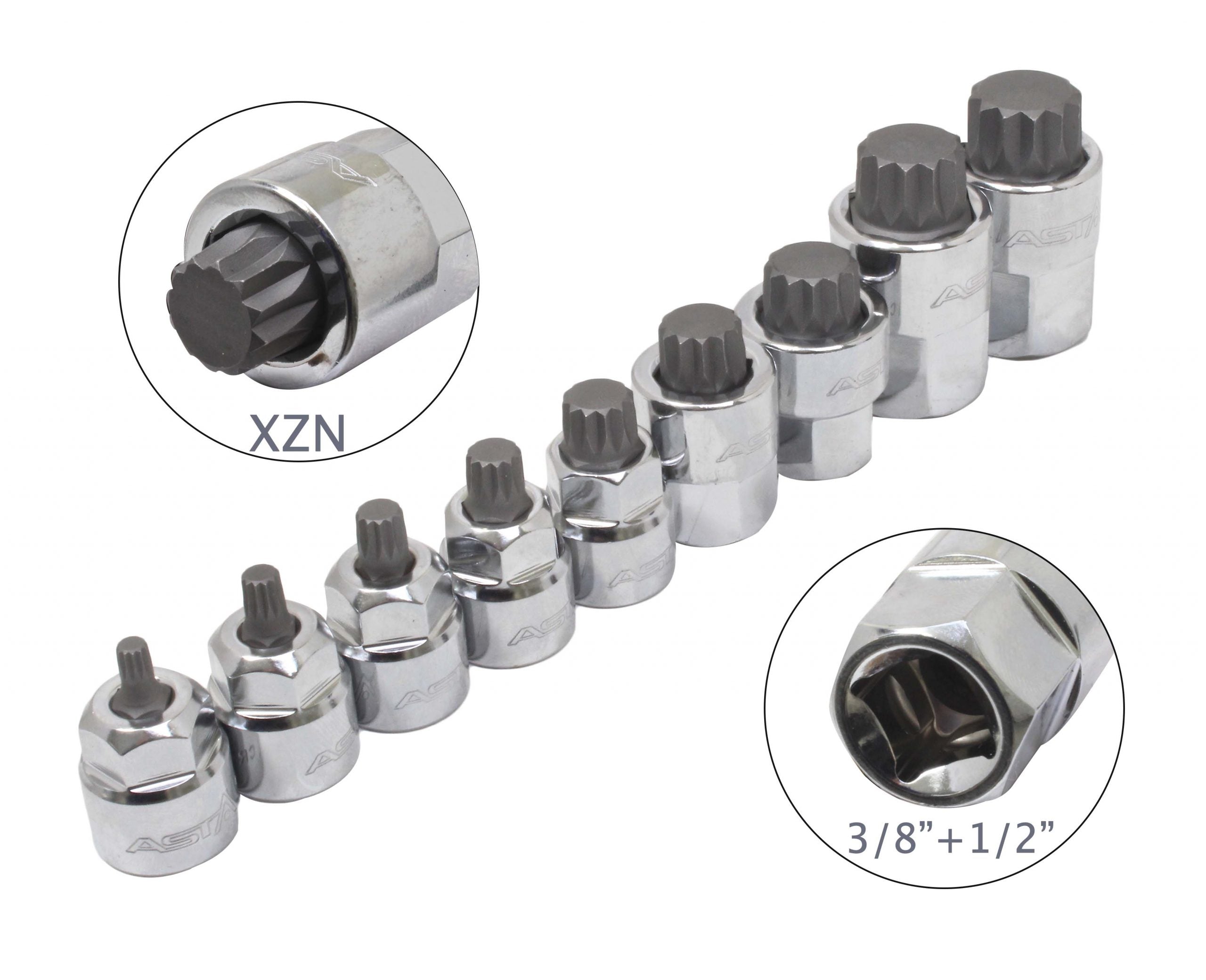 Set chiavi a bussola XZN Torx M4 - M18, filettatura multidente, 9 pezzi, 1/2" 3/8"