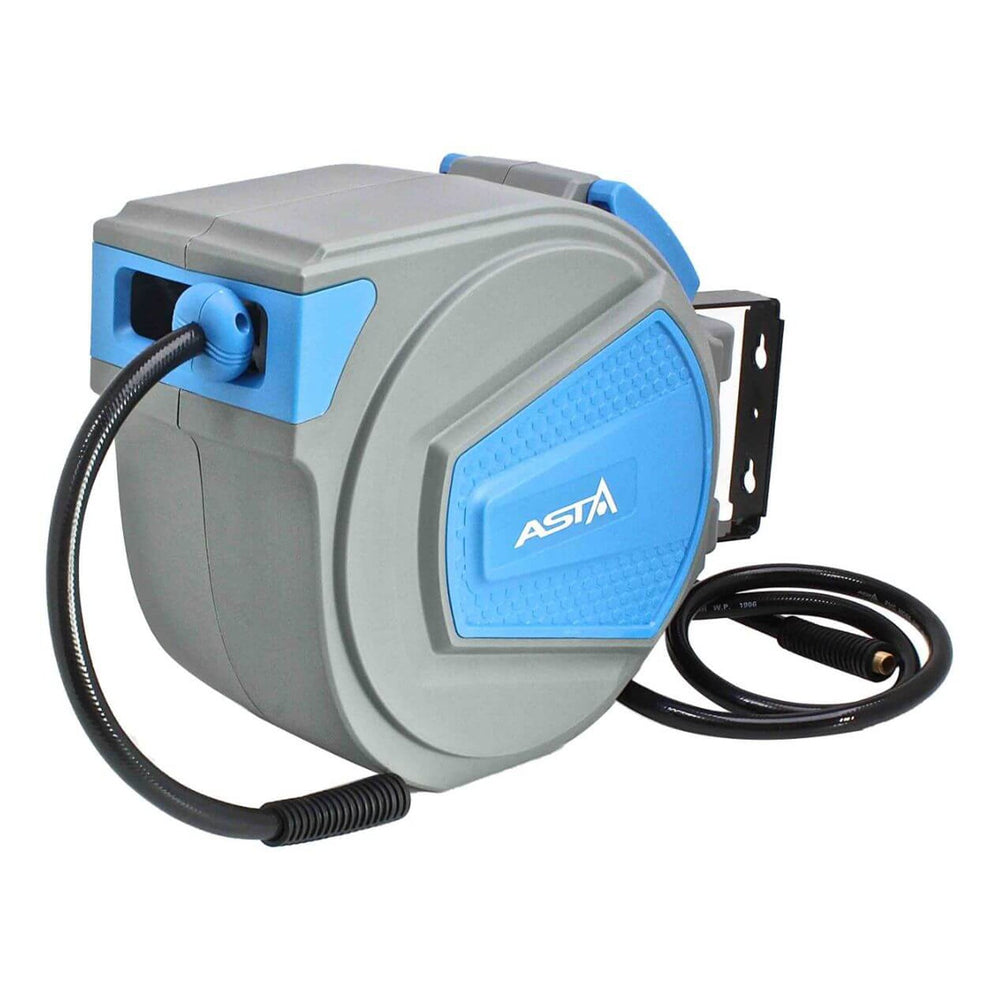 Avvolgitubo sistema blocco automatico per aria compressa con fissaggio a parete 20 m diametro tubo 3/8" Asta