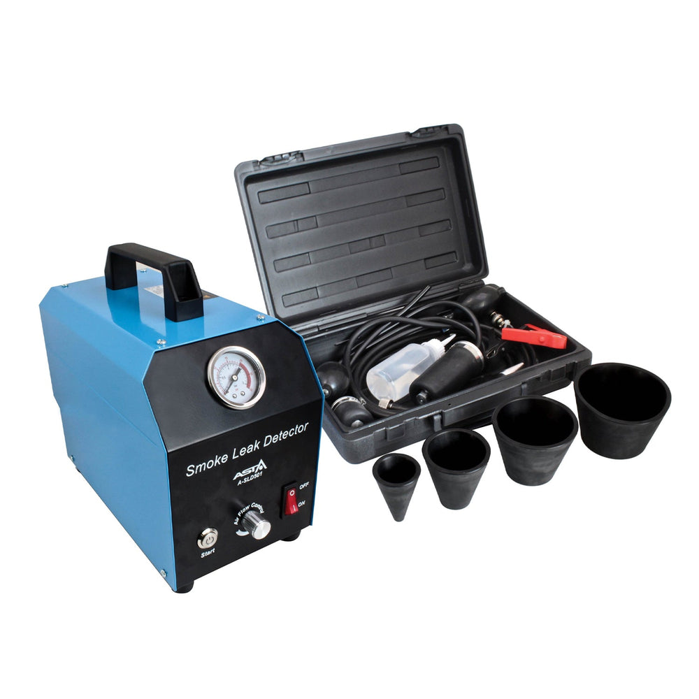 Macchina fumogena EVAP automotive pompa d'aria incorporata, generatore di fumo per individuazione perdite circuiti auto, test rilevamento per tutte le auto dc 12v, moto, camion leggeri, barche, atv, motoslitte ecc, con accessori