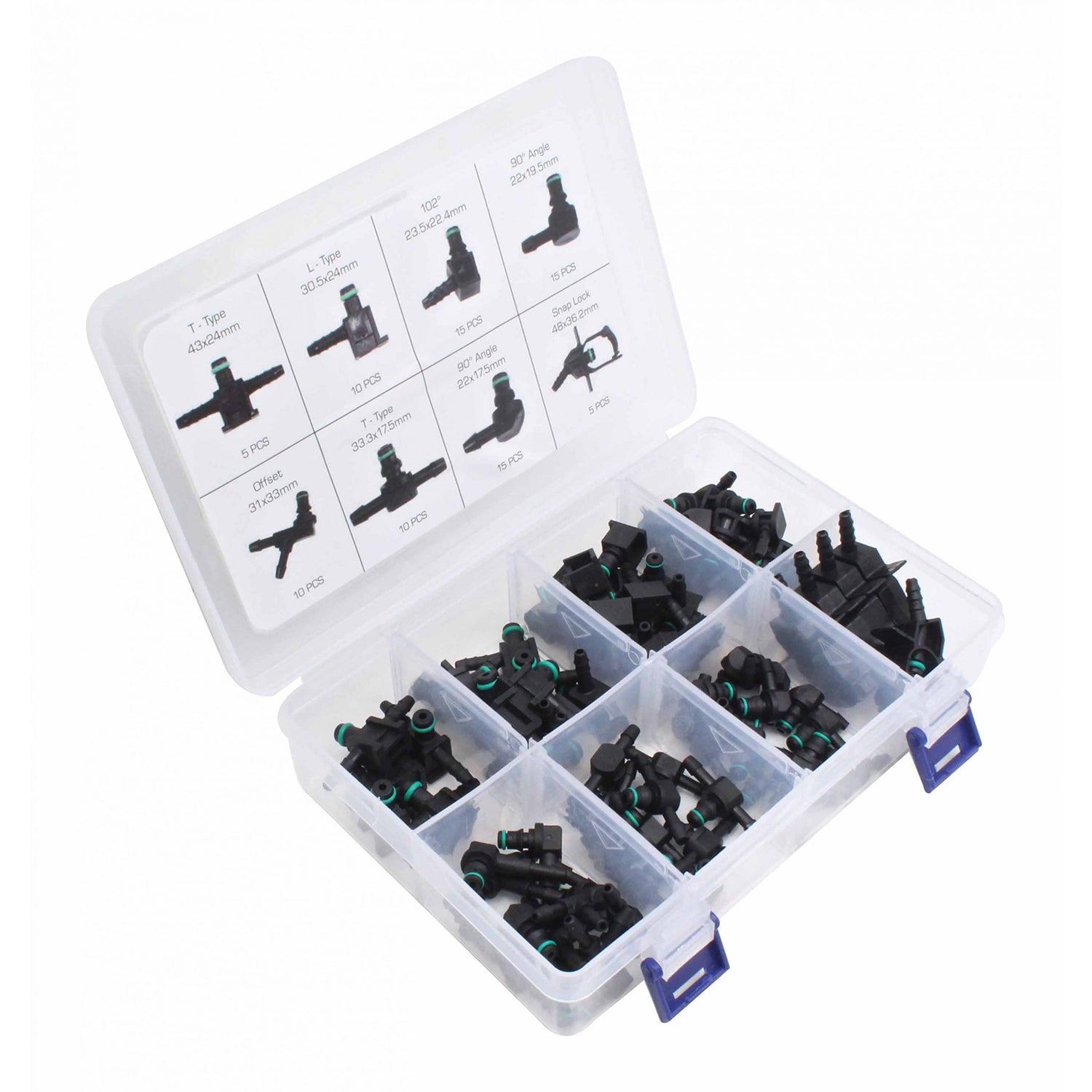 Kit connettore ritorno iniettori diesel multi forma con raccordi essenziali, 85 pezzi connettore tubo di ritorno iniettore diesel, connettore di ritorno dell'iniettore carburante, diesel iniettore tubo di ritorno connettore