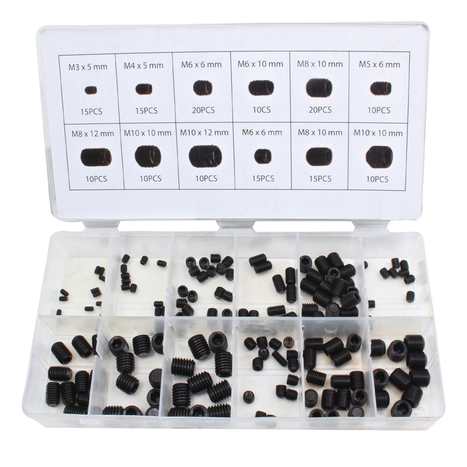 Set di grani con esagono incassato, viti senza testa kit, M3/M4/M5/M6/M8/M10 vite grani filettati, viti a esagono esagonali incassato maniglie porte, rubinetto, con brugola esagonale fissaggio kit, 160 pezzi