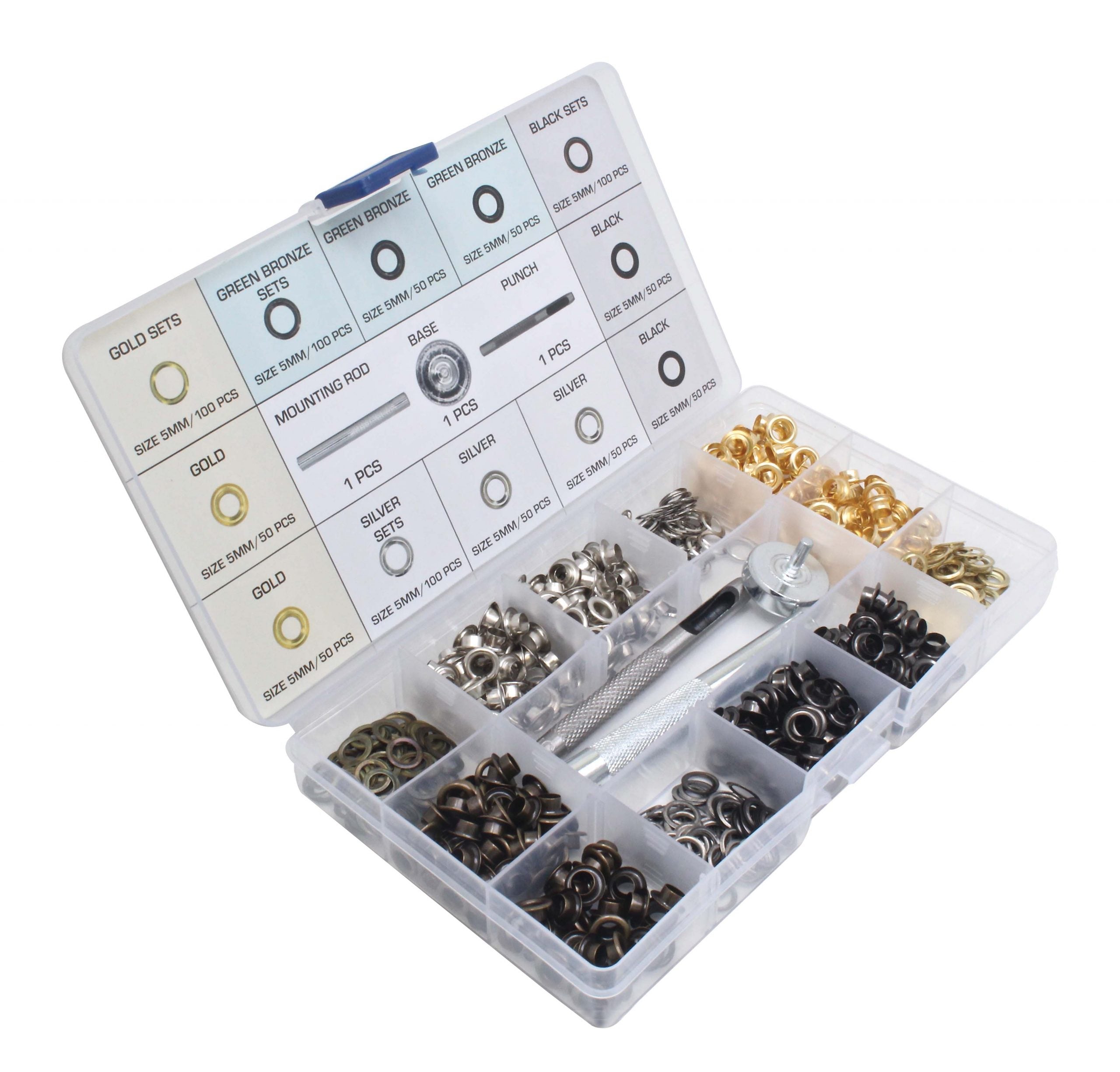Set occhiello strumento kit, rondelle metallici professionale, grommet kit, occhielli in metallo per teloni borse scarpe abbigliamento, 403 pezzi