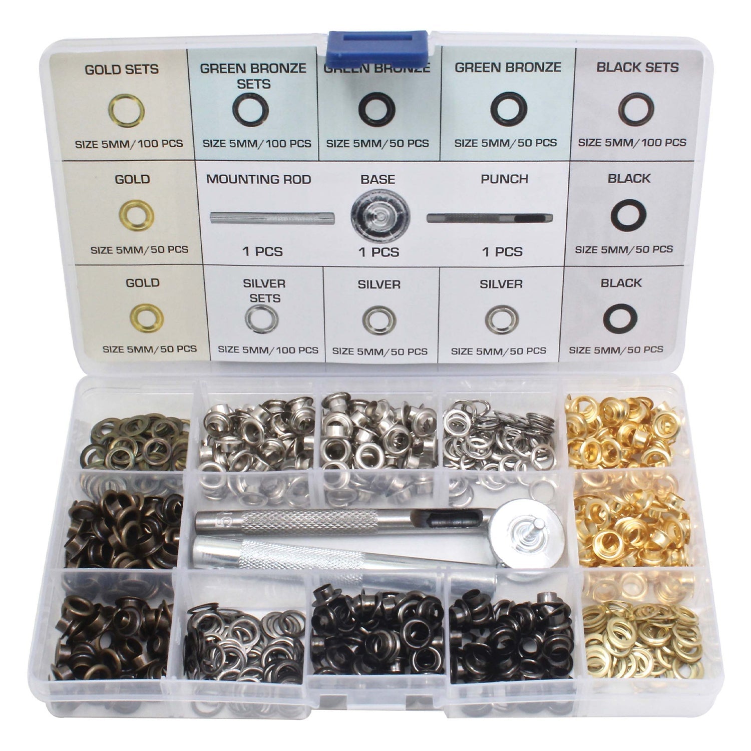 Set occhiello strumento kit, rondelle metallici professionale, grommet kit, occhielli in metallo per teloni borse scarpe abbigliamento, 403 pezzi