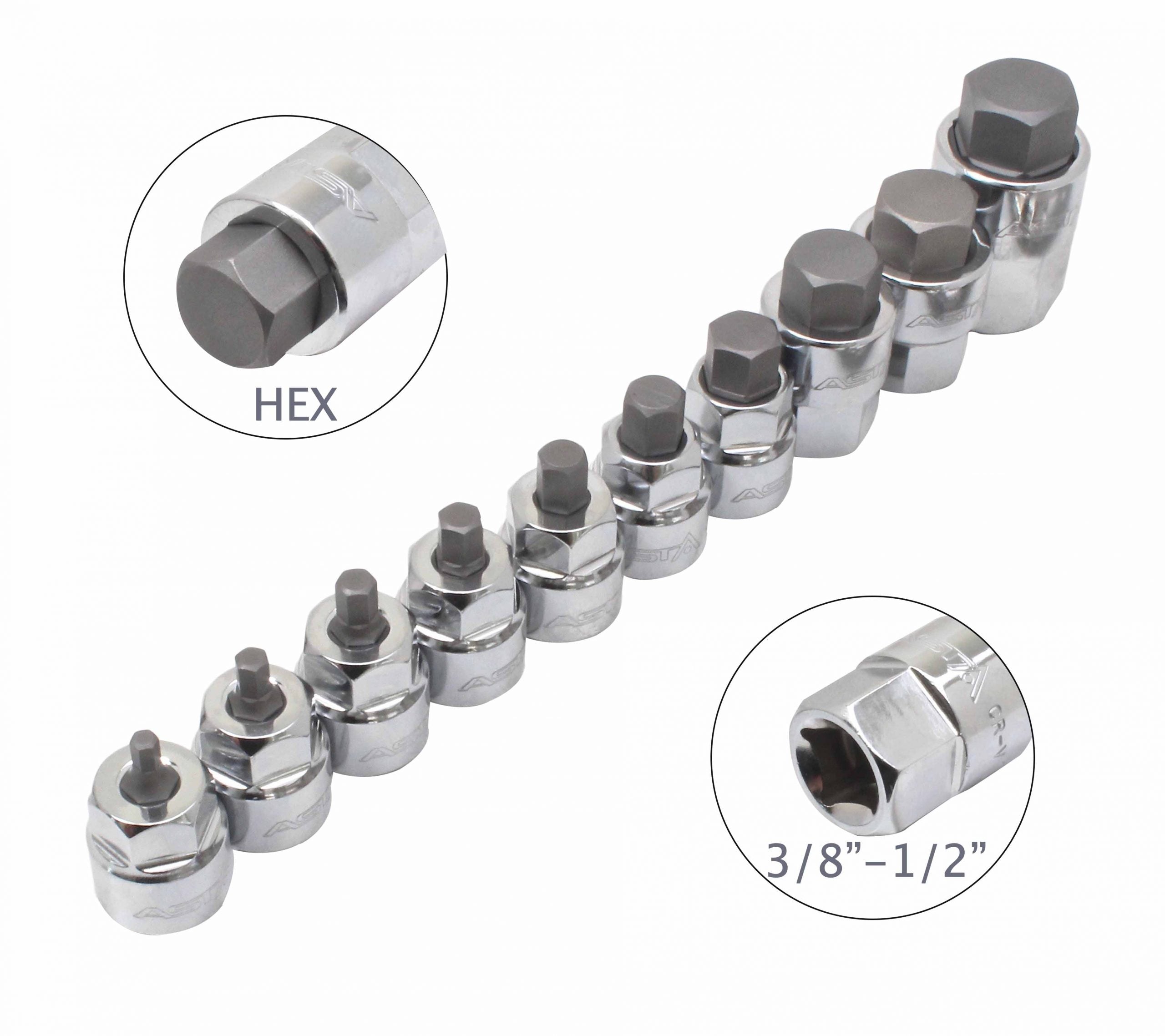 Set di bussole esagonali 1/2" premium, set di bussole in acciaio Cr-V, metrico, set di 10 bussole a brugola, per avvitatori a impatto