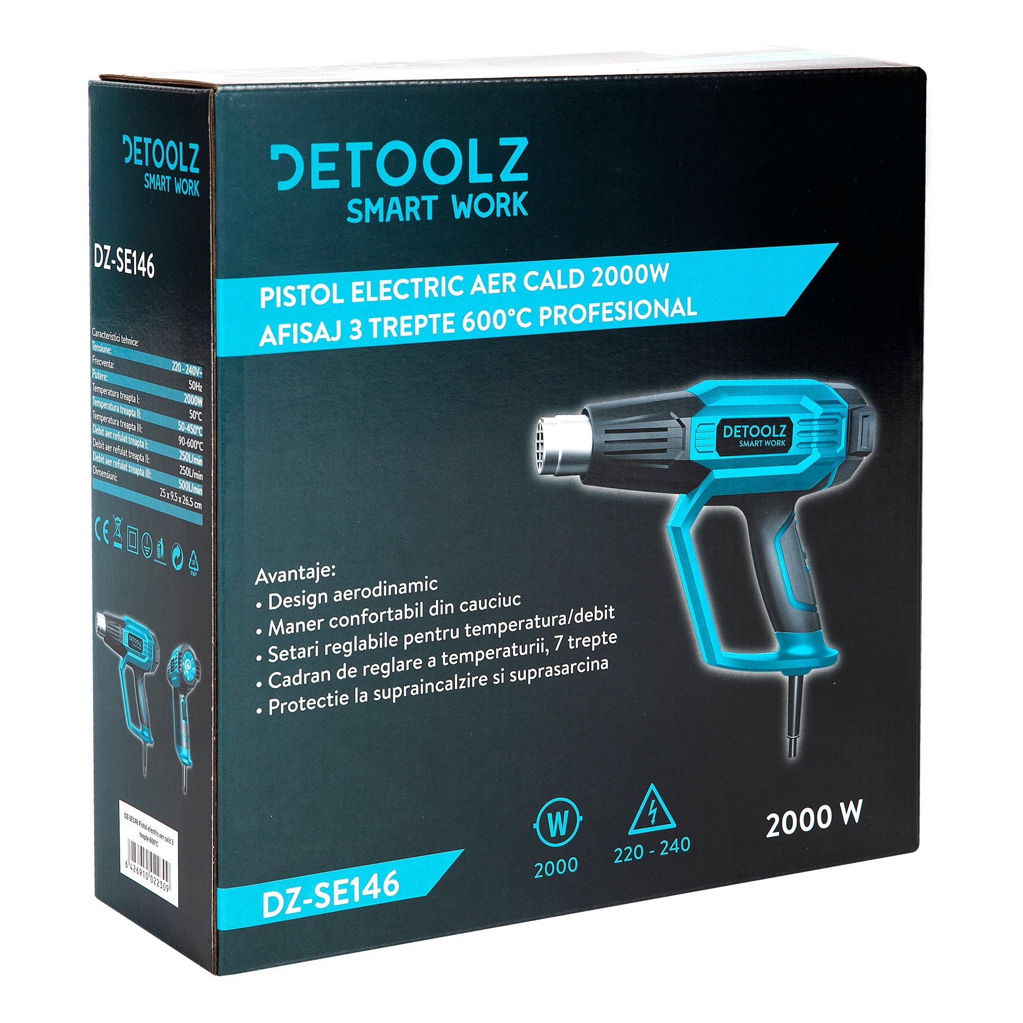 Pistola ad aria calda 2000w con 3 livelli di velocita', 0–600 °C, termosoffiatore elettrico