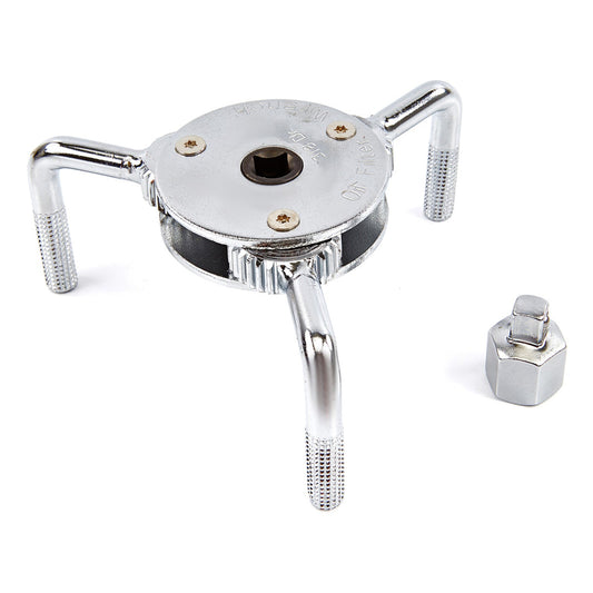 Chiave per la rimozione del filtro dell'olio, strumento a 3 griffe-ganasce-bracci, regolabile con connessione 3/4", adattatore interno-esterno da 1/2" a 3/9", adattatore chiave filtro olio universale filtro rimovibile diametro 63–102 mm modello 1