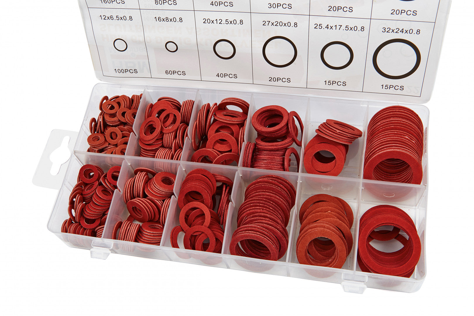 Assortimento set di guarnizioni rondelle piatte in fibra, 600 pezzi
