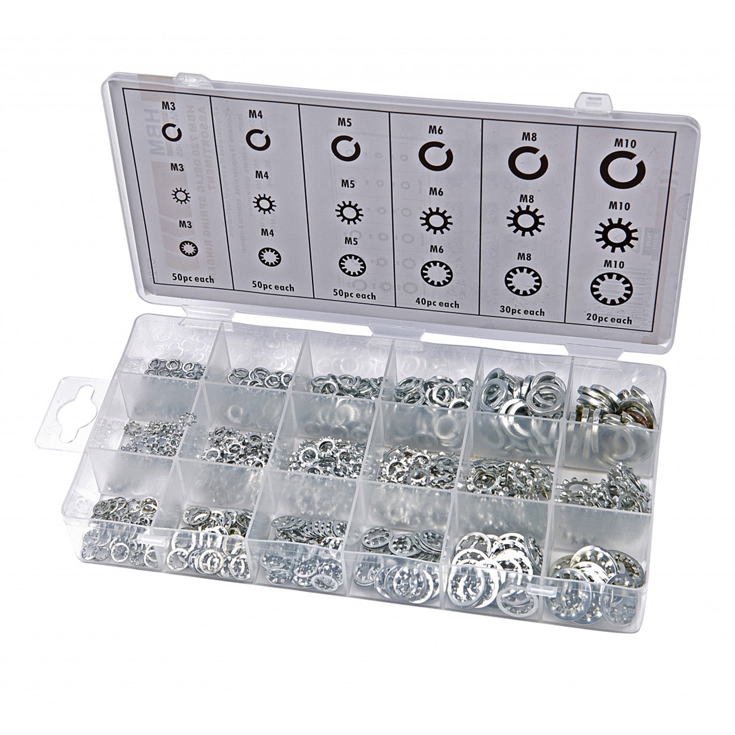 Set di rondelle di bloccaggio, rondelle di serraggio con denti interni, anelli di sicurezza con fermo rapido, kit assortito - 720 pezzi