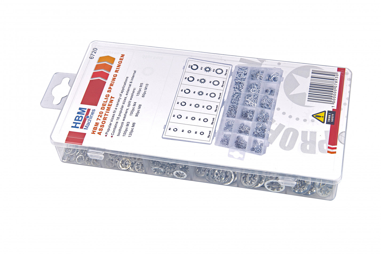 Set di rondelle di bloccaggio, rondelle di serraggio con denti interni, anelli di sicurezza con fermo rapido, kit assortito - 720 pezzi