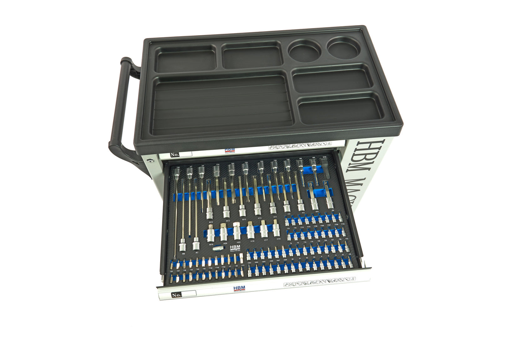 Carrello completo di attrezzi set 262 pezzi con 7 cassetti 7 scomparti e ruote da officina Carbon premium Olanda