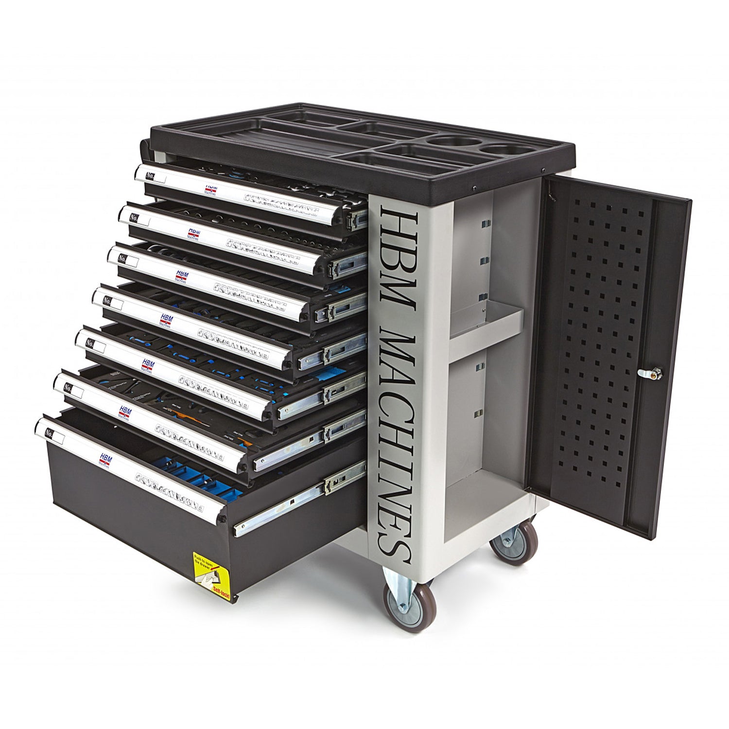 Carrello completo di attrezzi set 262 pezzi con 7 cassetti 7 scomparti e ruote da officina Carbon premium Olanda