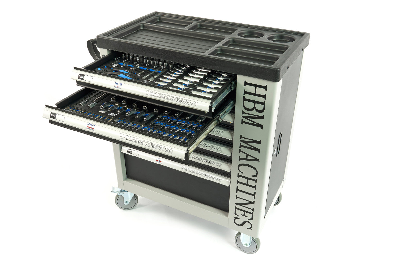 Carrello completo di attrezzi set 262 pezzi con 7 cassetti 7 scomparti e ruote da officina Carbon premium Olanda