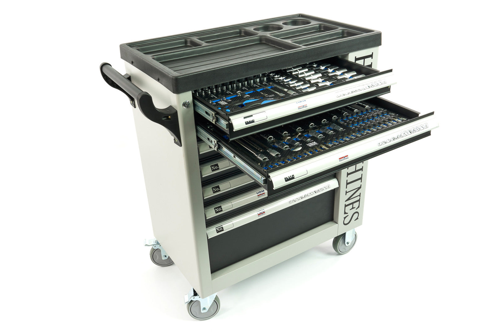 Carrello completo di attrezzi set 262 pezzi con 7 cassetti 7 scomparti e ruote da officina Carbon premium Olanda